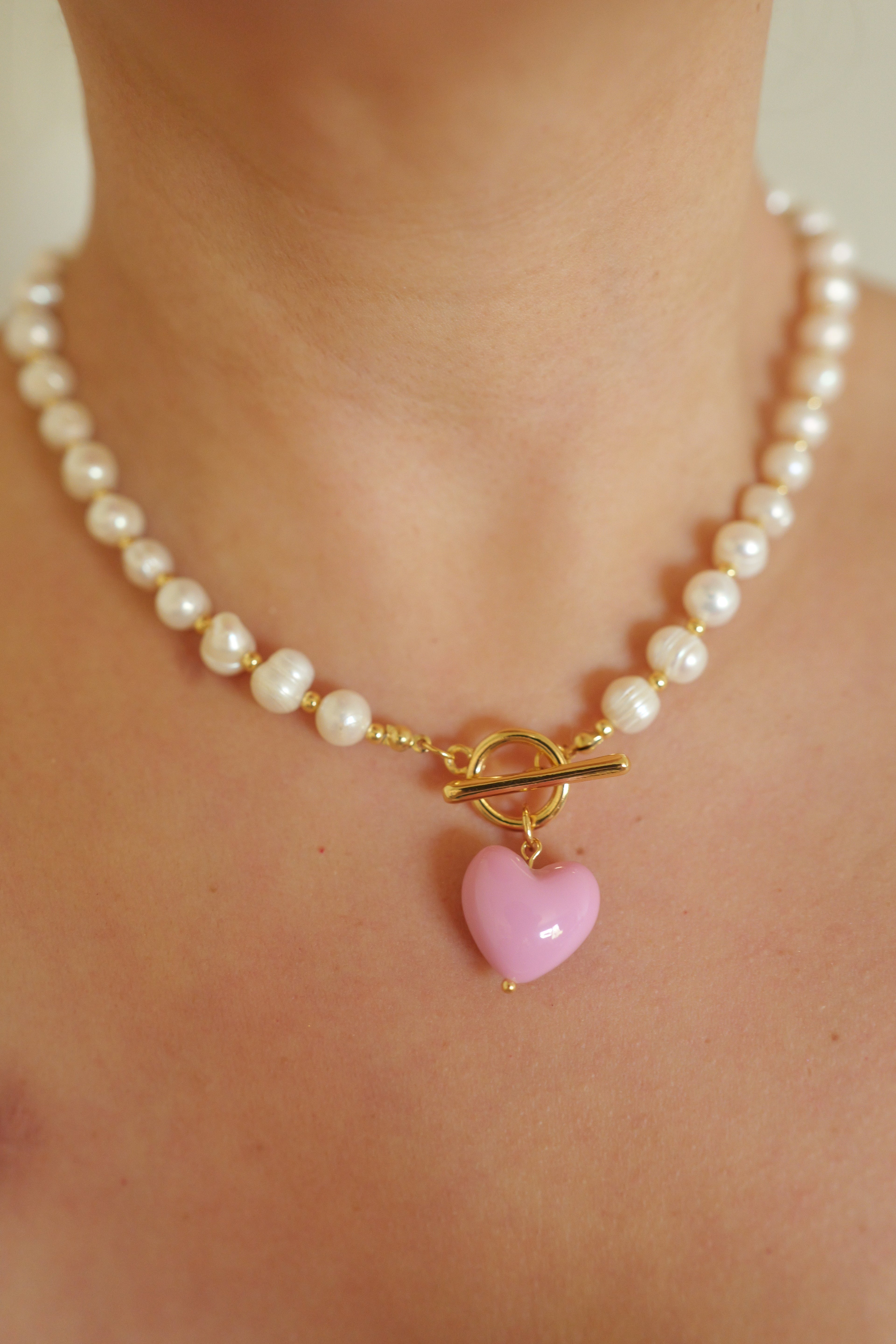 When in Paris Vintage Fresh Water Pearl Heart Charm Necklace