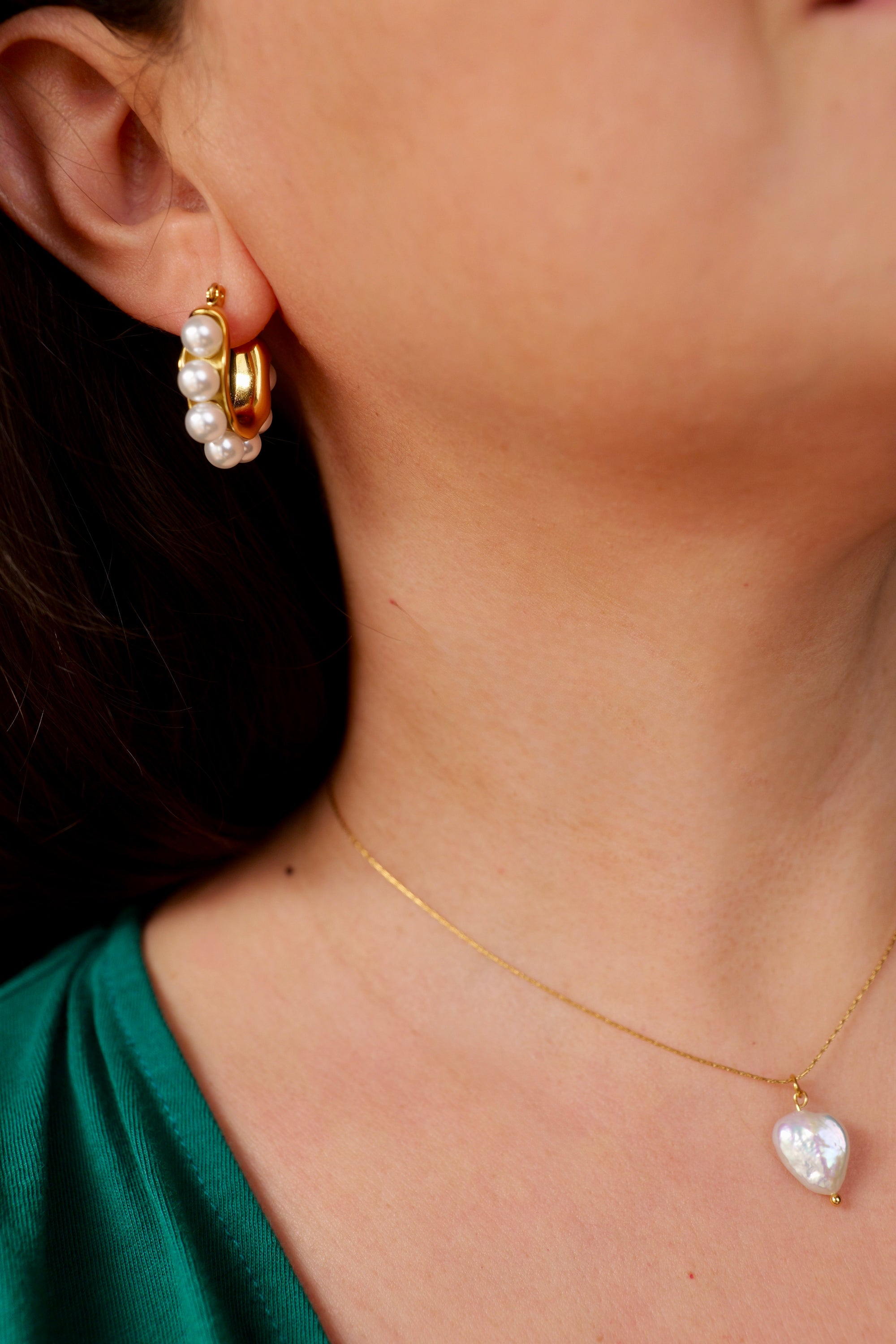 Sienna 18k Gold Plated Stainless Steel Pearl Hoops