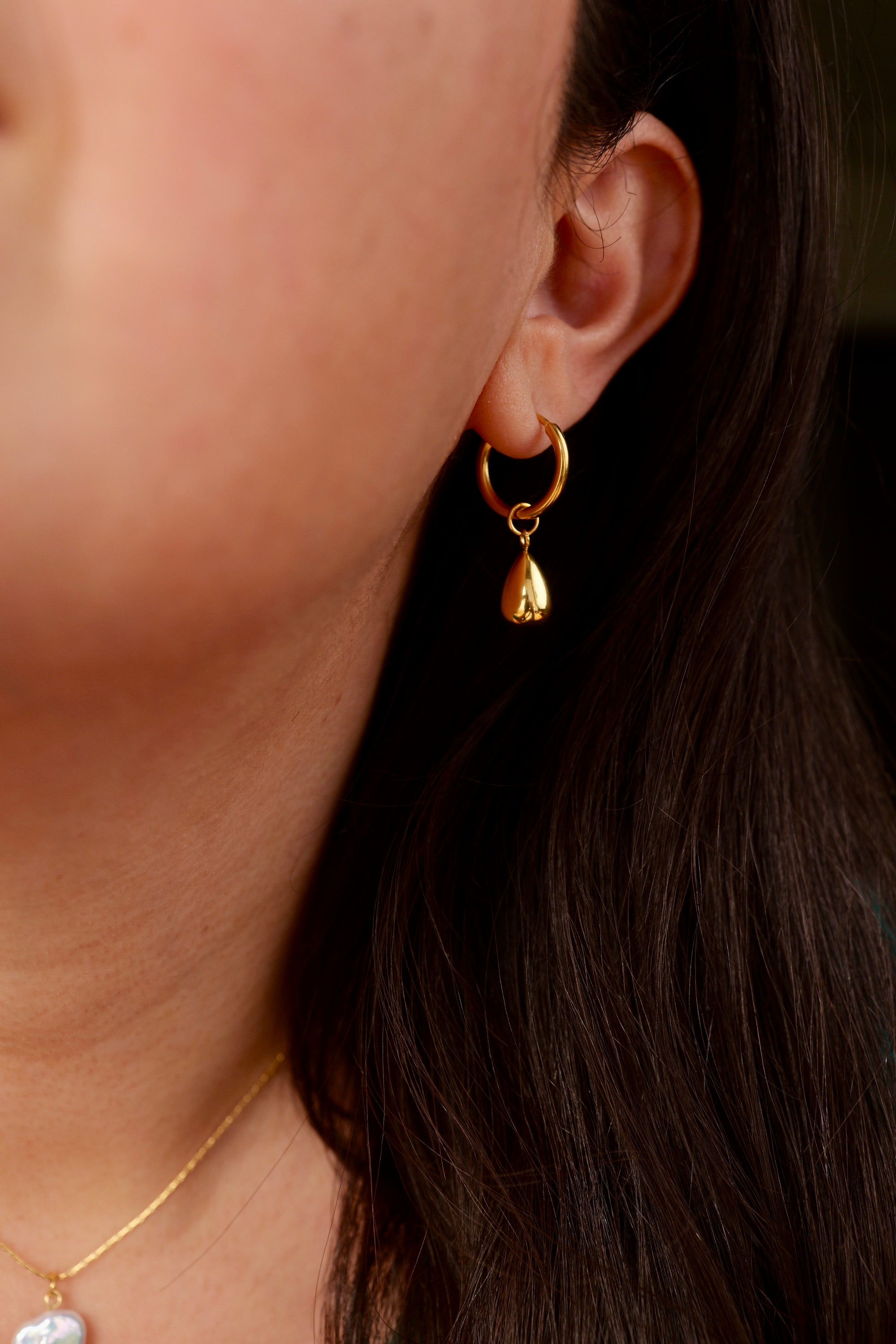 Teardrop 18k Gold Plated Stainless Steel Huggie Earrings