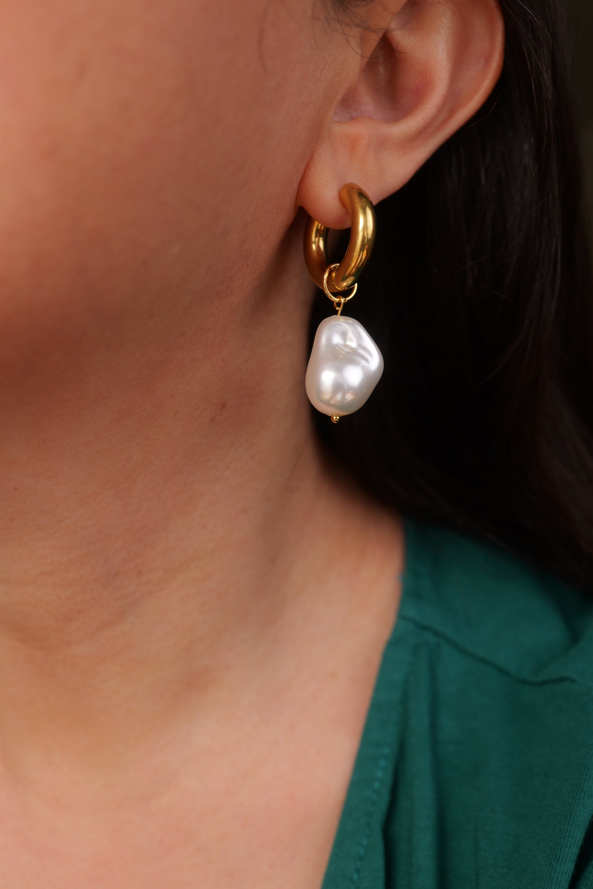 Mallorca Gold Statement Large Pearl Earring