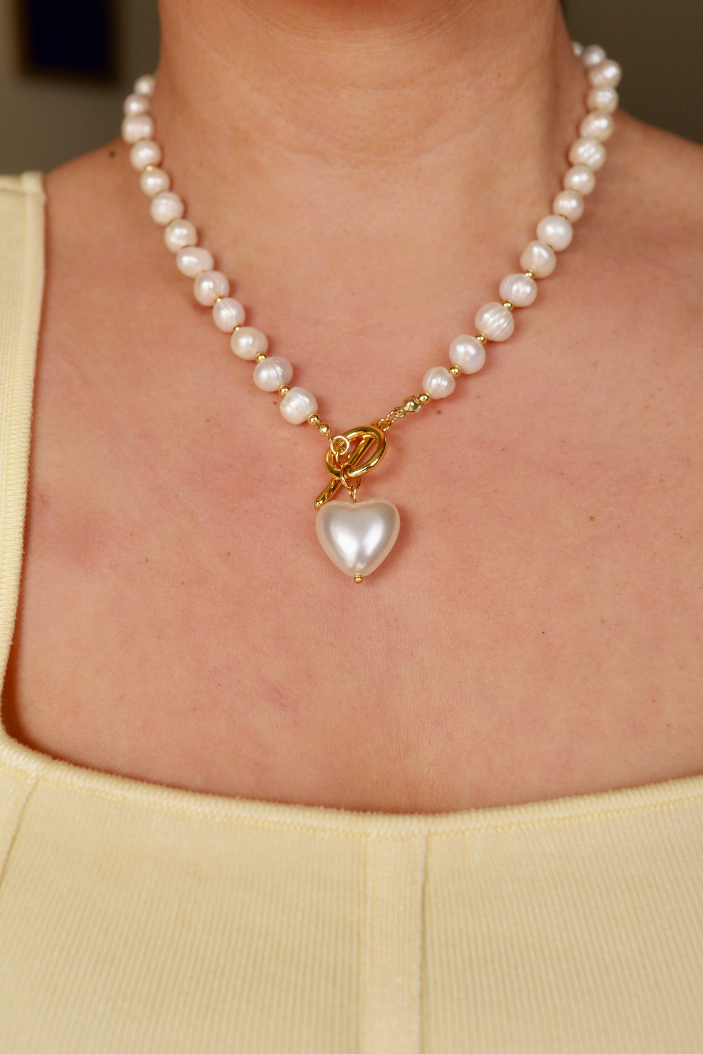 When in Paris Vintage Fresh Water Pearl Heart Charm Necklace