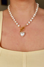 When in Paris Vintage Fresh Water Pearl Heart Charm Necklace