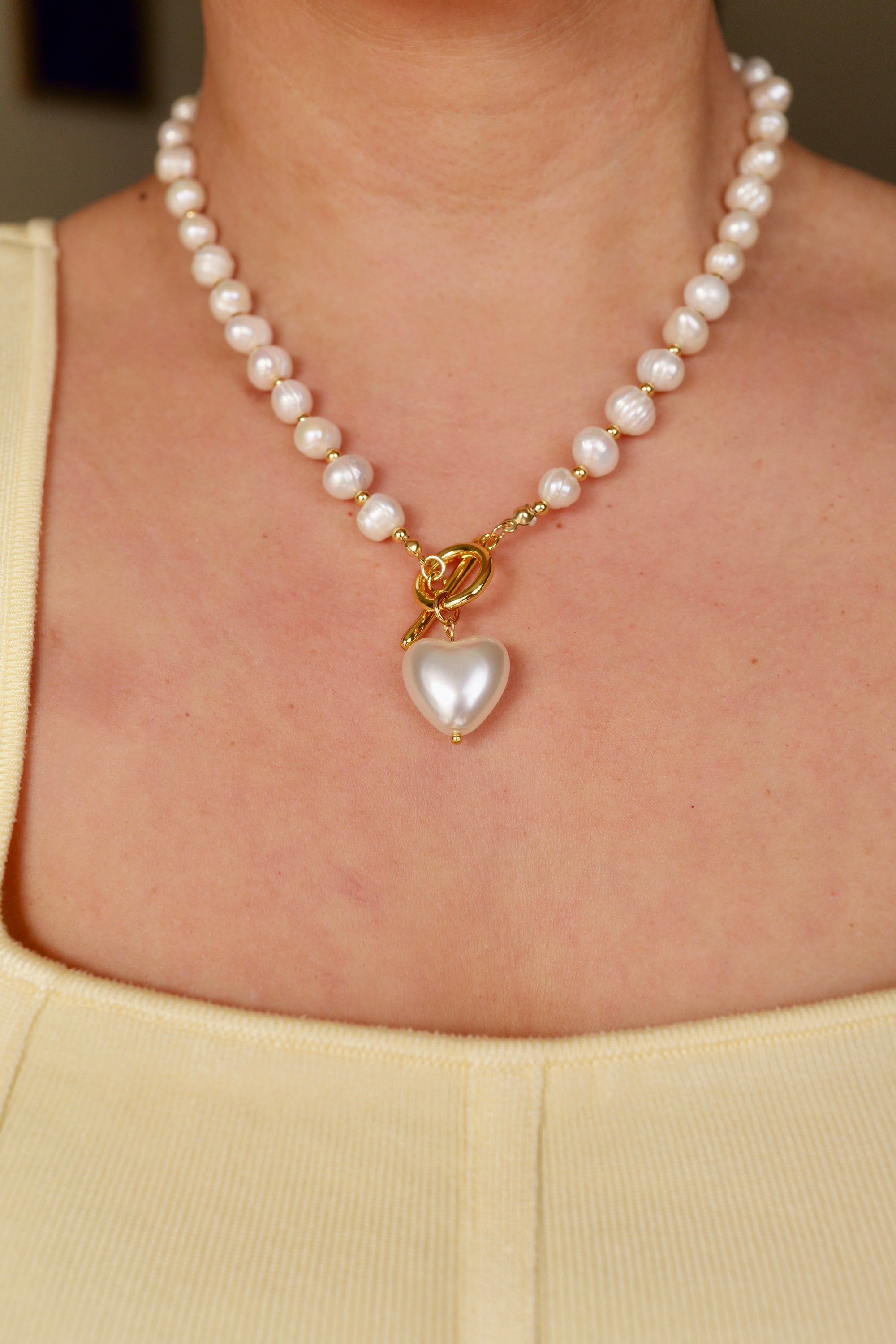 When in Paris Vintage Fresh Water Pearl Heart Charm Necklace