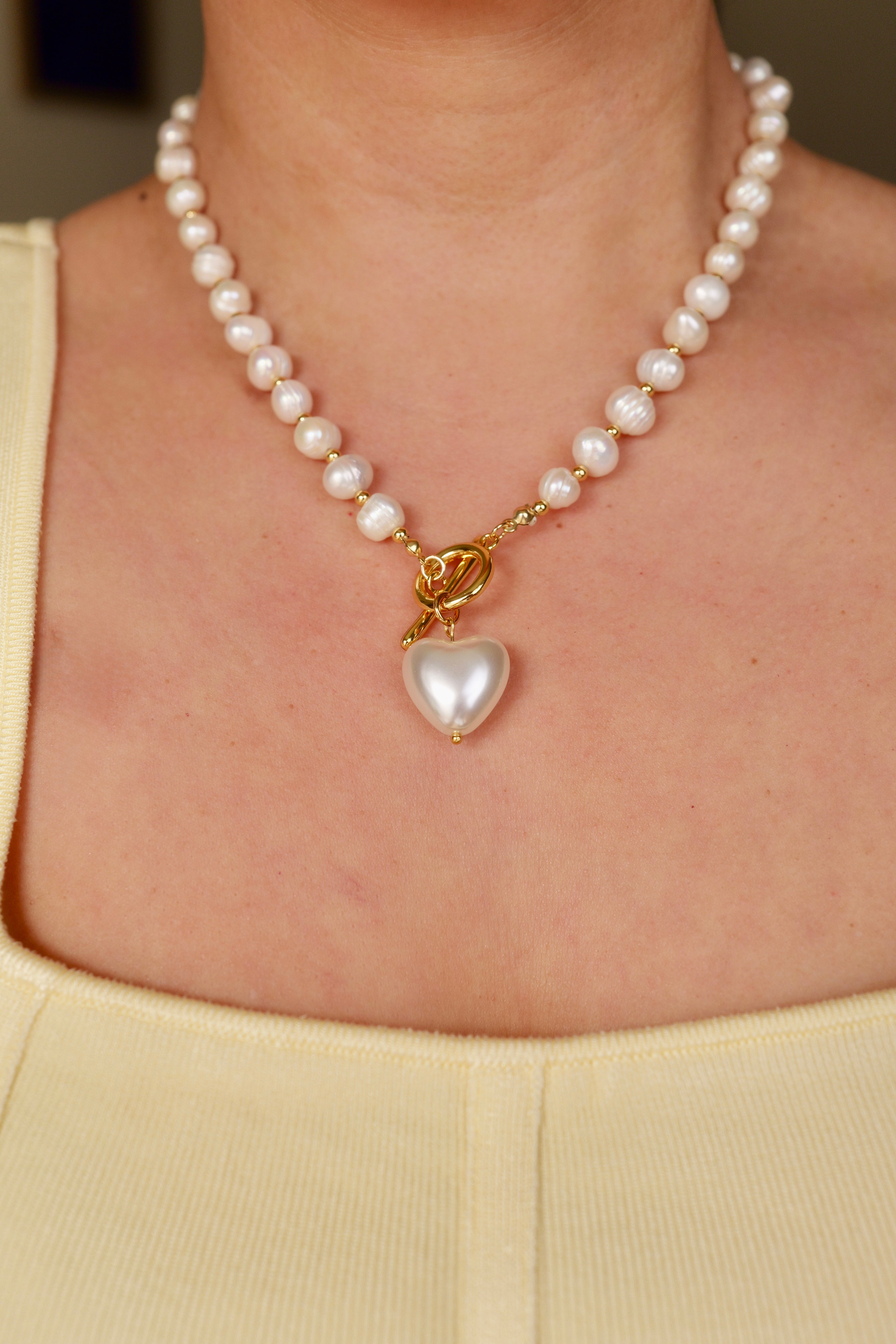 When in Paris Vintage Fresh Water Pearl Heart Charm Necklace