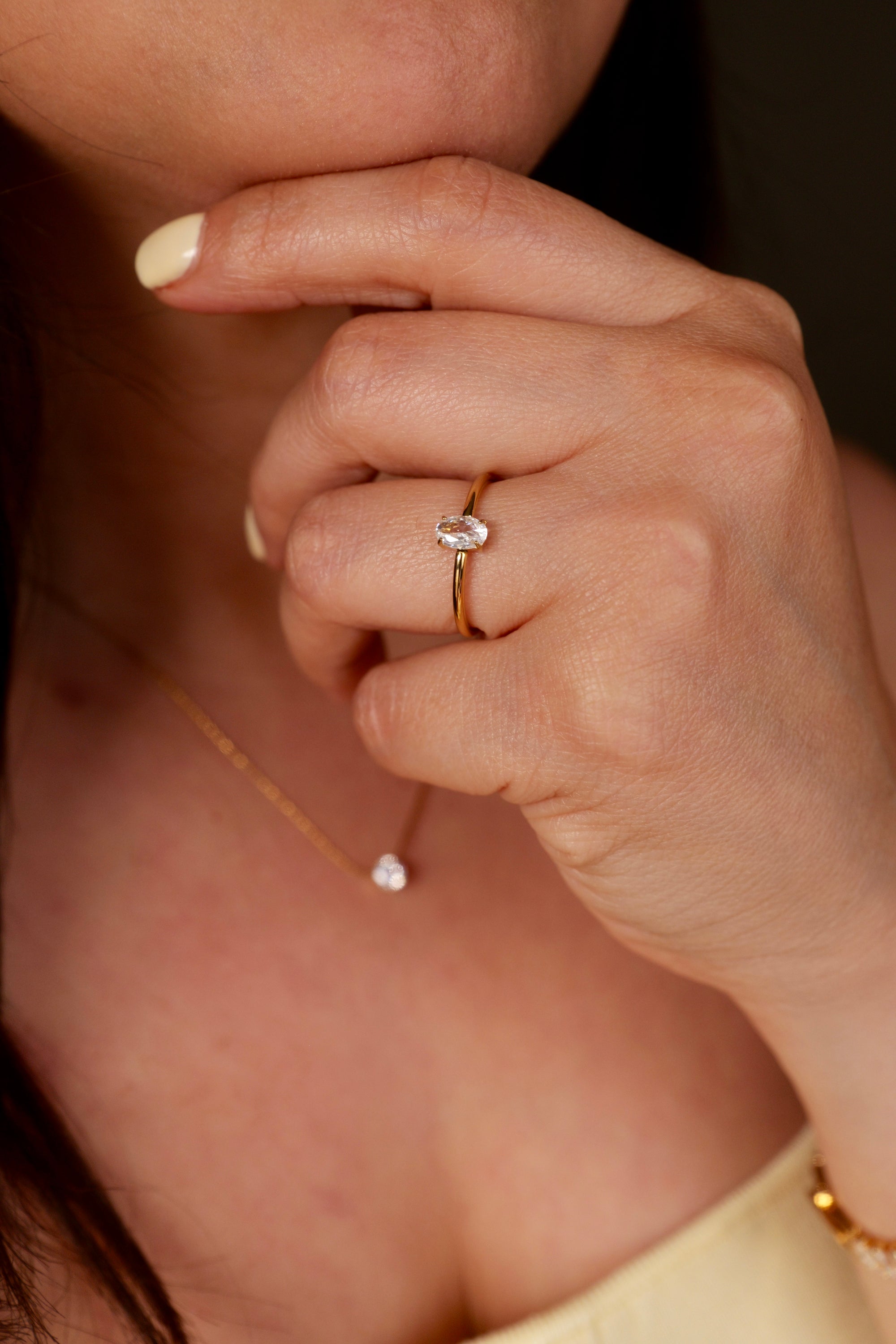 Amelia 18K Gold Non-Tarnish CZ Square Thin Ring: Yellow Gold / 8