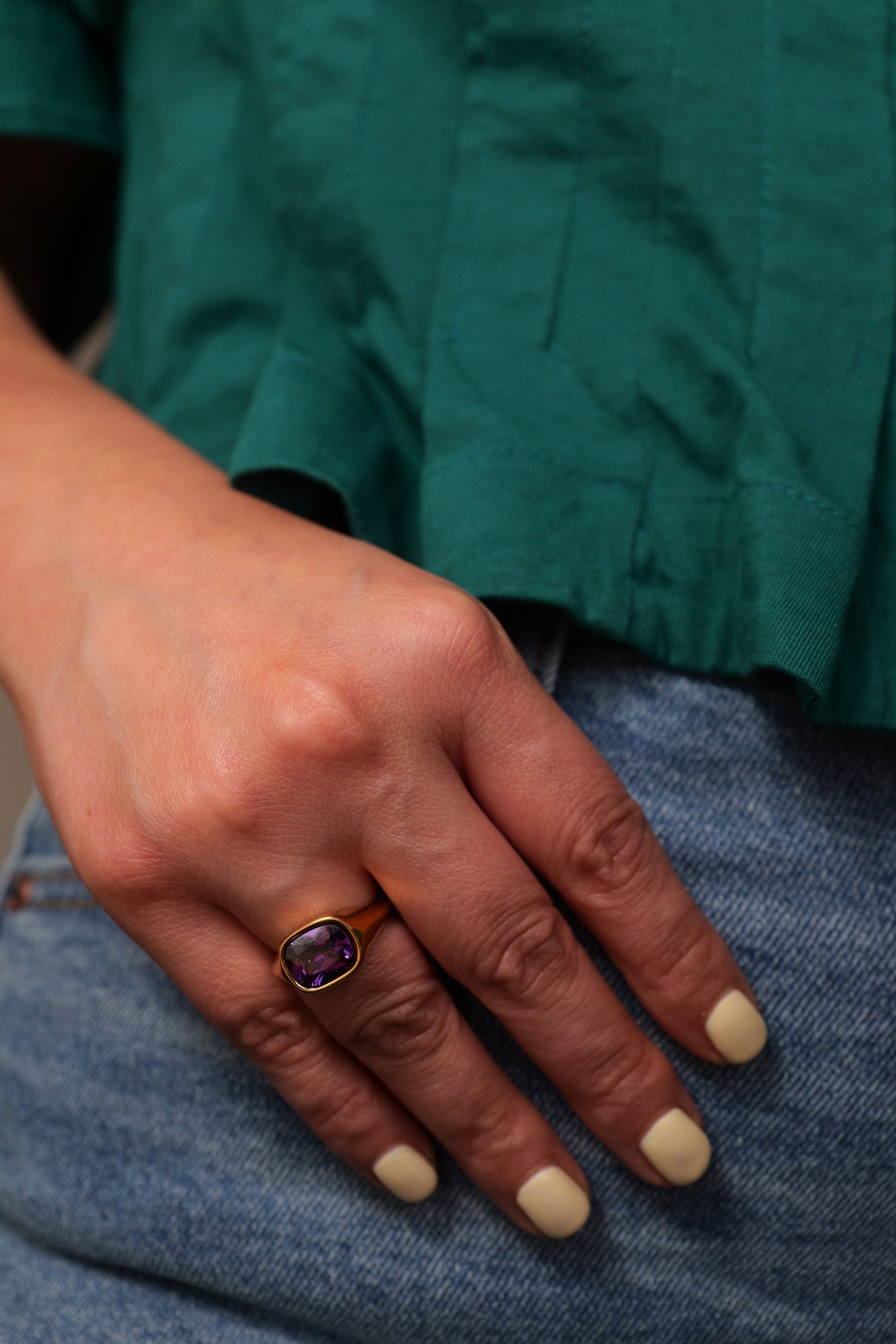 Anne Purple Zircon 18K Gold Plated Stainless Steel Ring