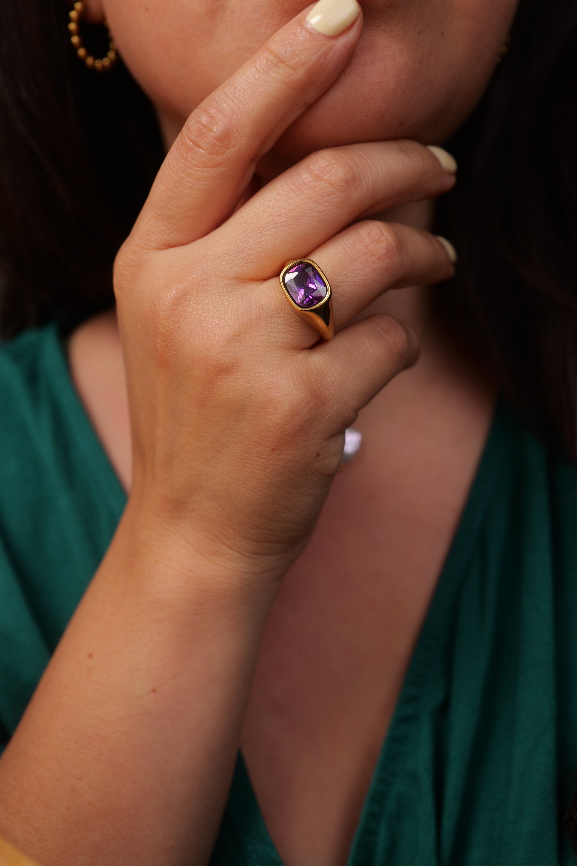 Anne Purple Zircon 18K Gold Plated Stainless Steel Ring
