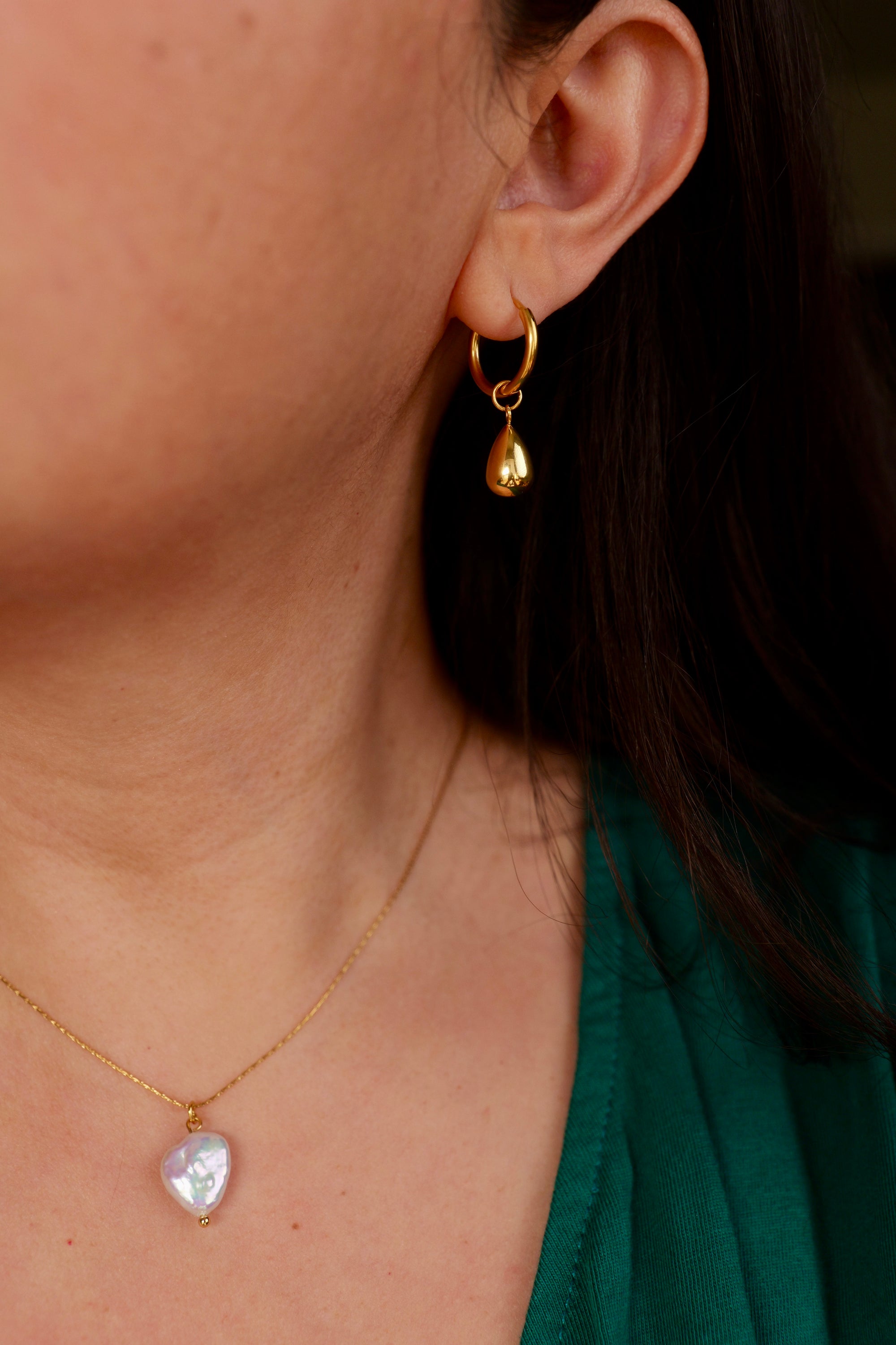 Teardrop 18k Gold Plated Stainless Steel Huggie Earrings
