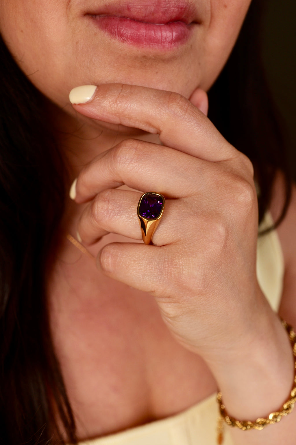 Anne Purple Zircon 18K Gold Plated Stainless Steel Ring