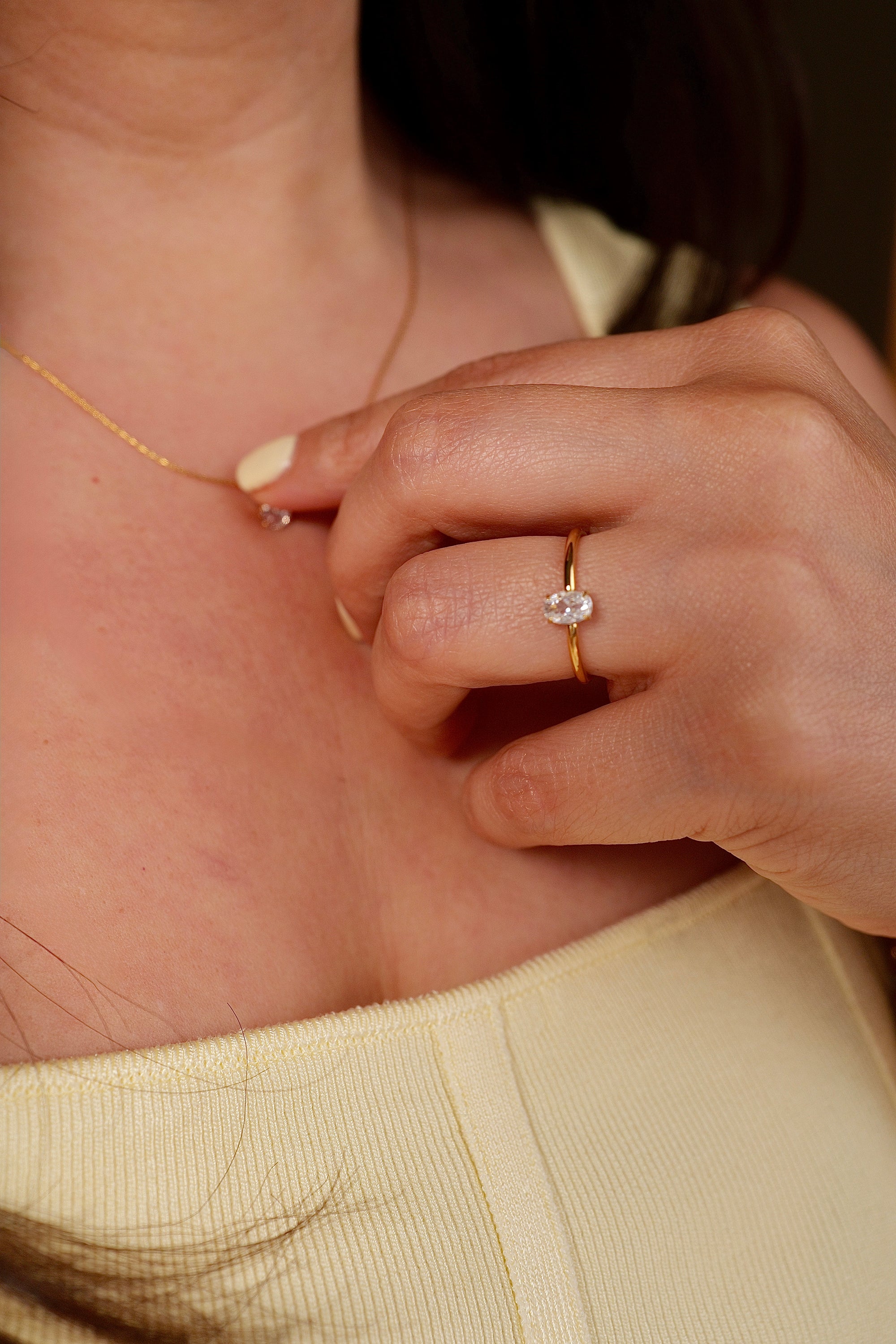 Amelia 18K Gold Non-Tarnish CZ Square Thin Ring: Yellow Gold / 8