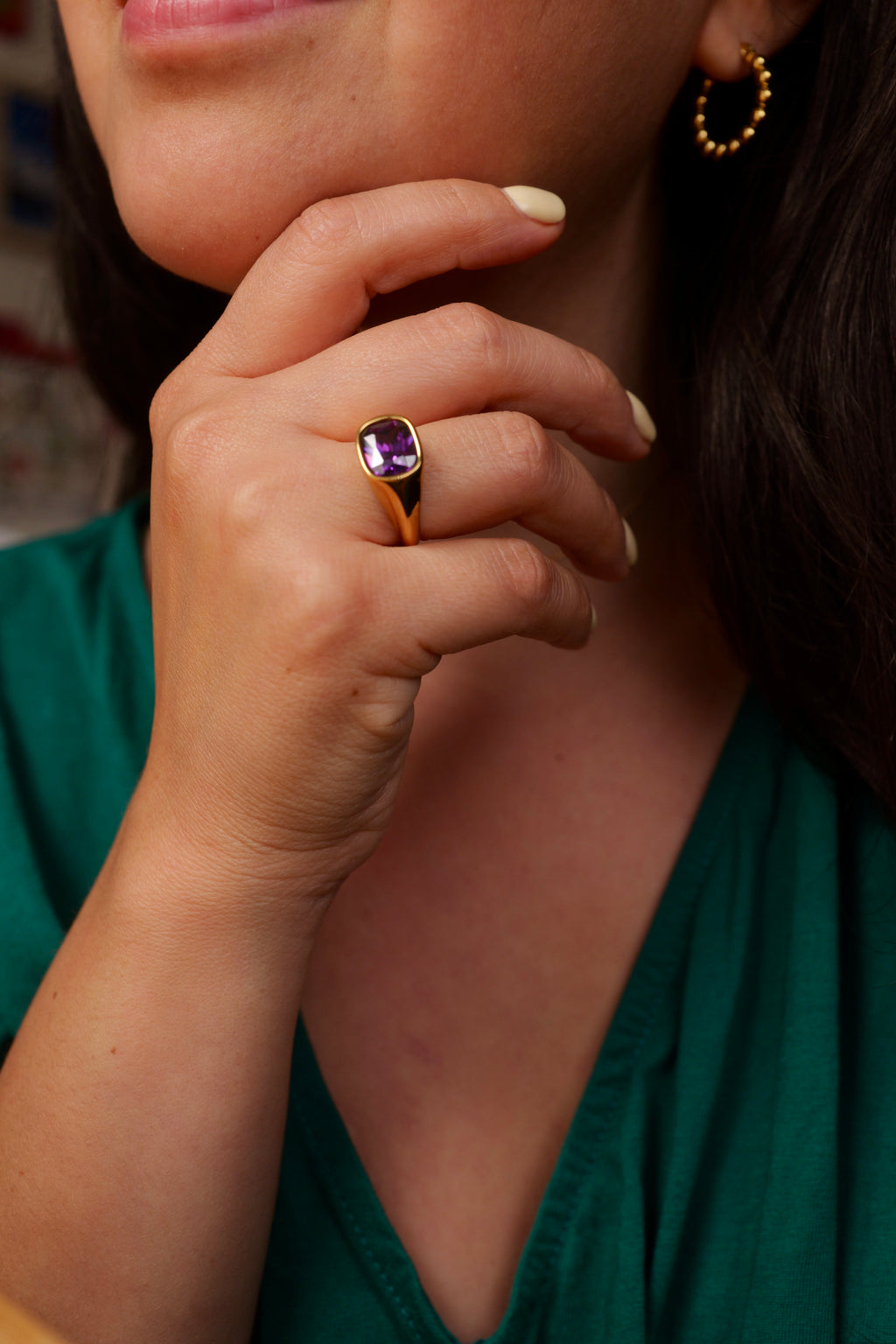 Anne Purple Zircon 18K Gold Plated Stainless Steel Ring