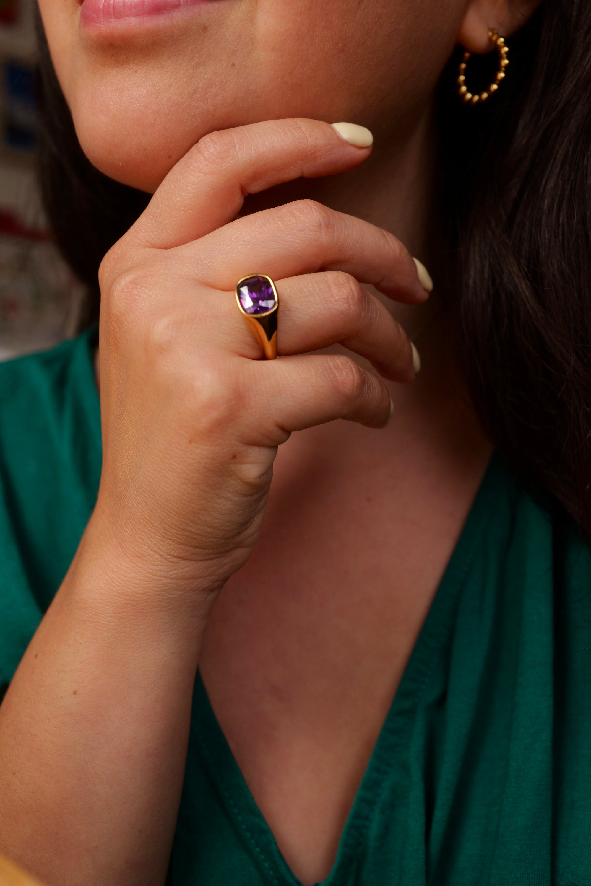 Anne Purple Zircon 18K Gold Plated Stainless Steel Ring