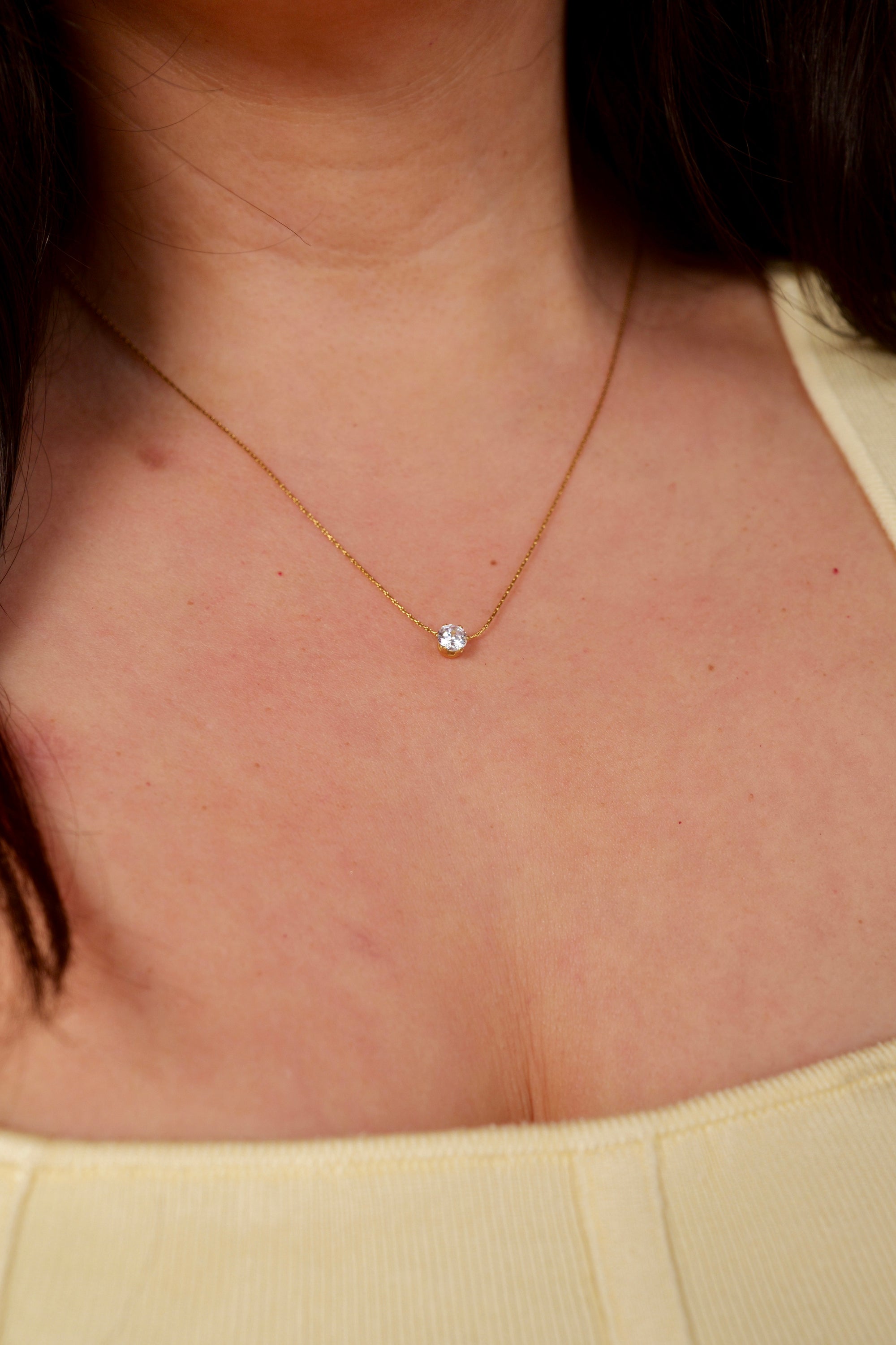 Ciara 18K Non-Tarnish Petite Round CZ Necklace: Yellow Gold