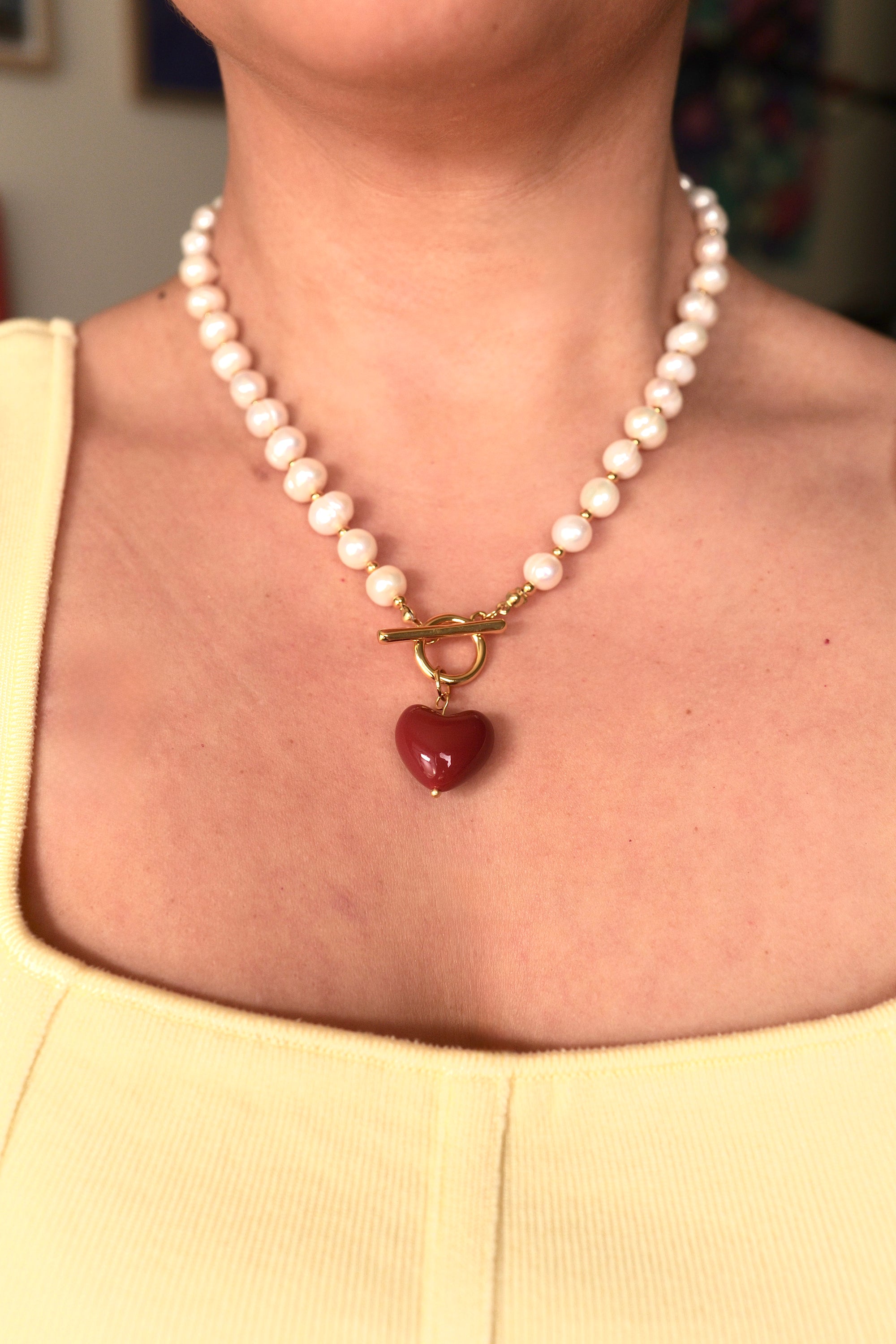 When in Paris Vintage Fresh Water Pearl Heart Charm Necklace