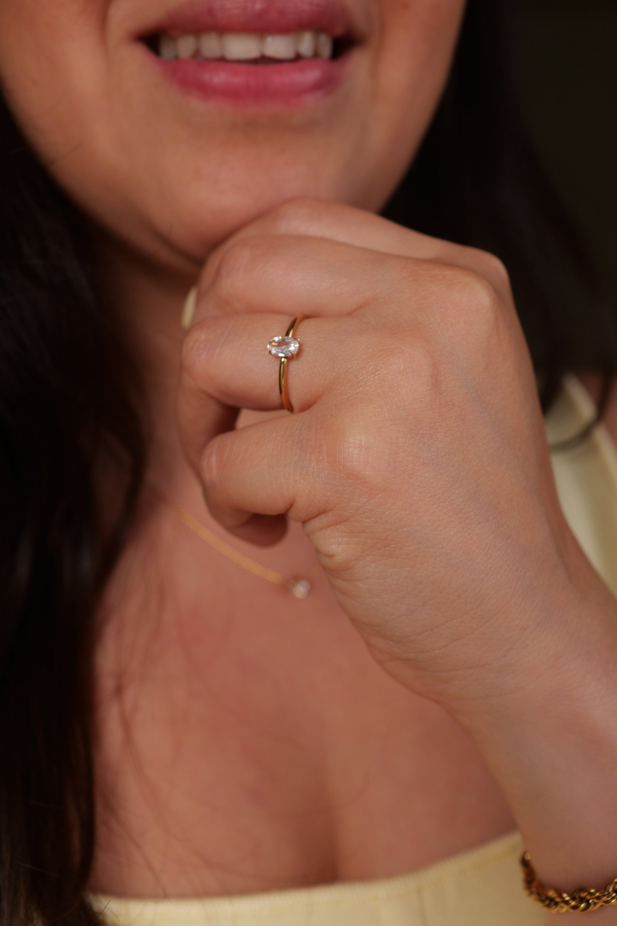 Amelia 18K Gold Non-Tarnish CZ Square Thin Ring: Yellow Gold / 8