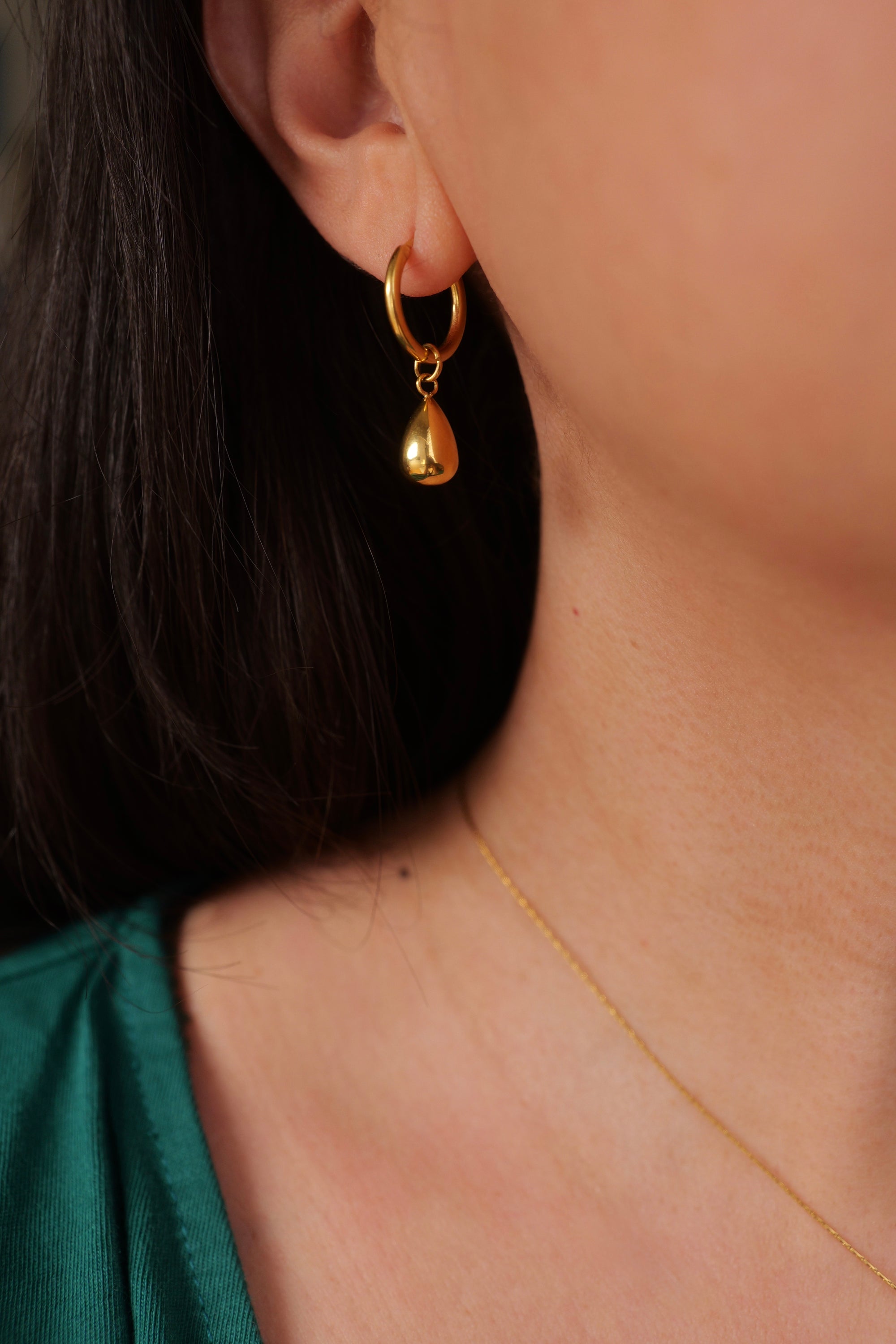 Teardrop 18k Gold Plated Stainless Steel Huggie Earrings