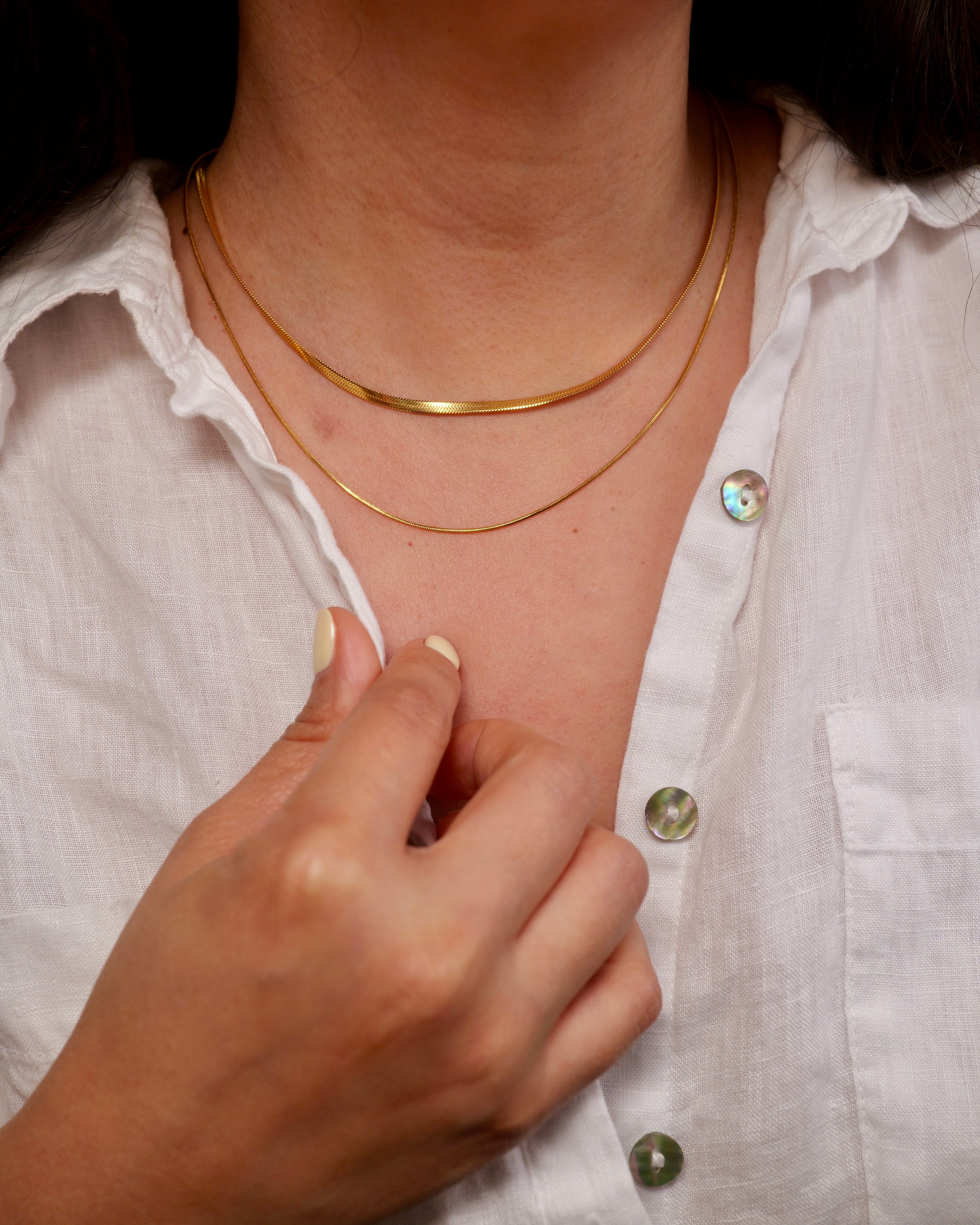 Jean 18K Gold Non-Tarnish Layered Flat Snake Chain Necklace