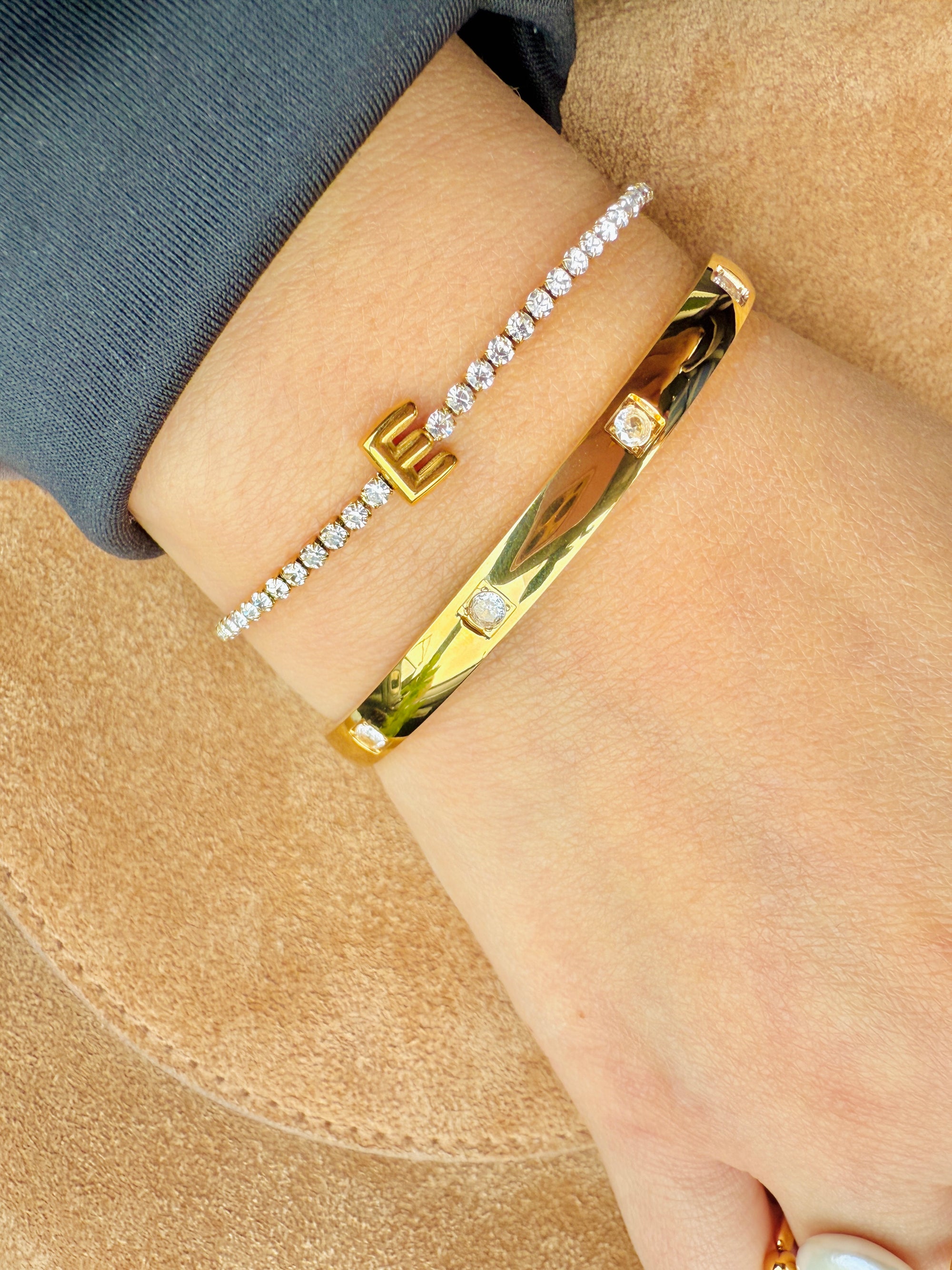 Elena 18K Gold Non-Tarnish Rhinestone Initial Letter Bracelet