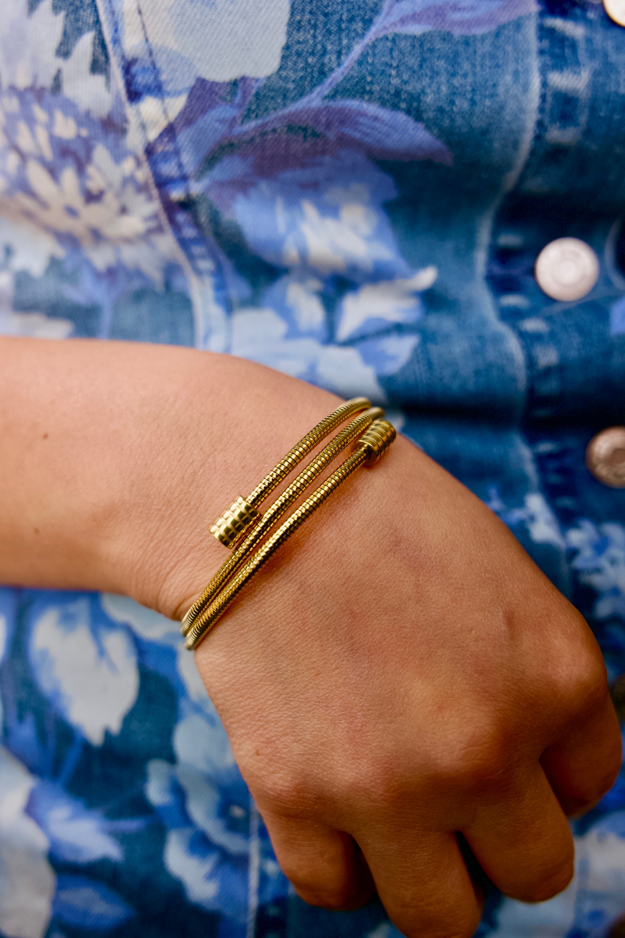 Samantha Non-Tarnish Round Snake Gold Chain Bracelet