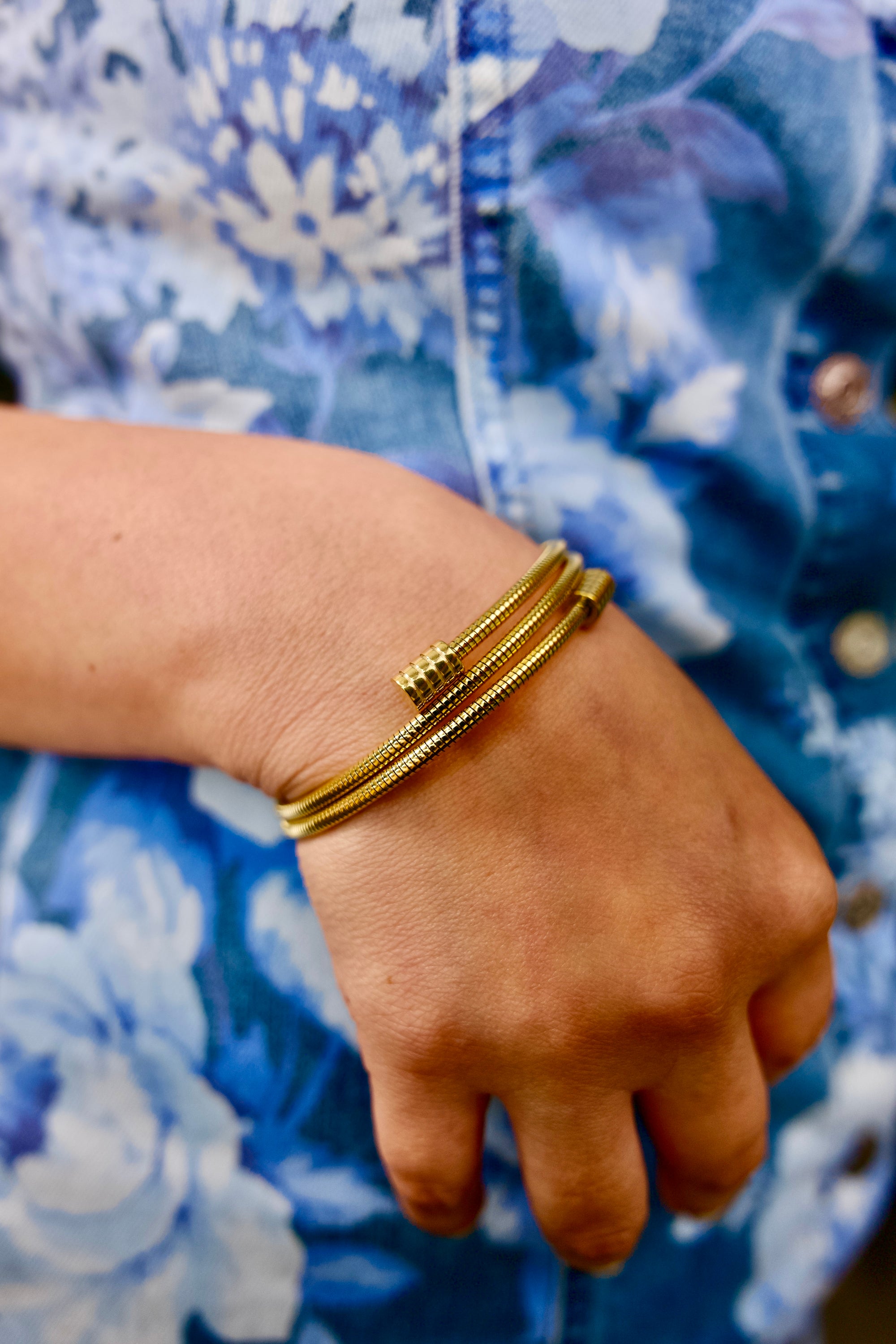 Samantha Non-Tarnish Round Snake Gold Chain Bracelet