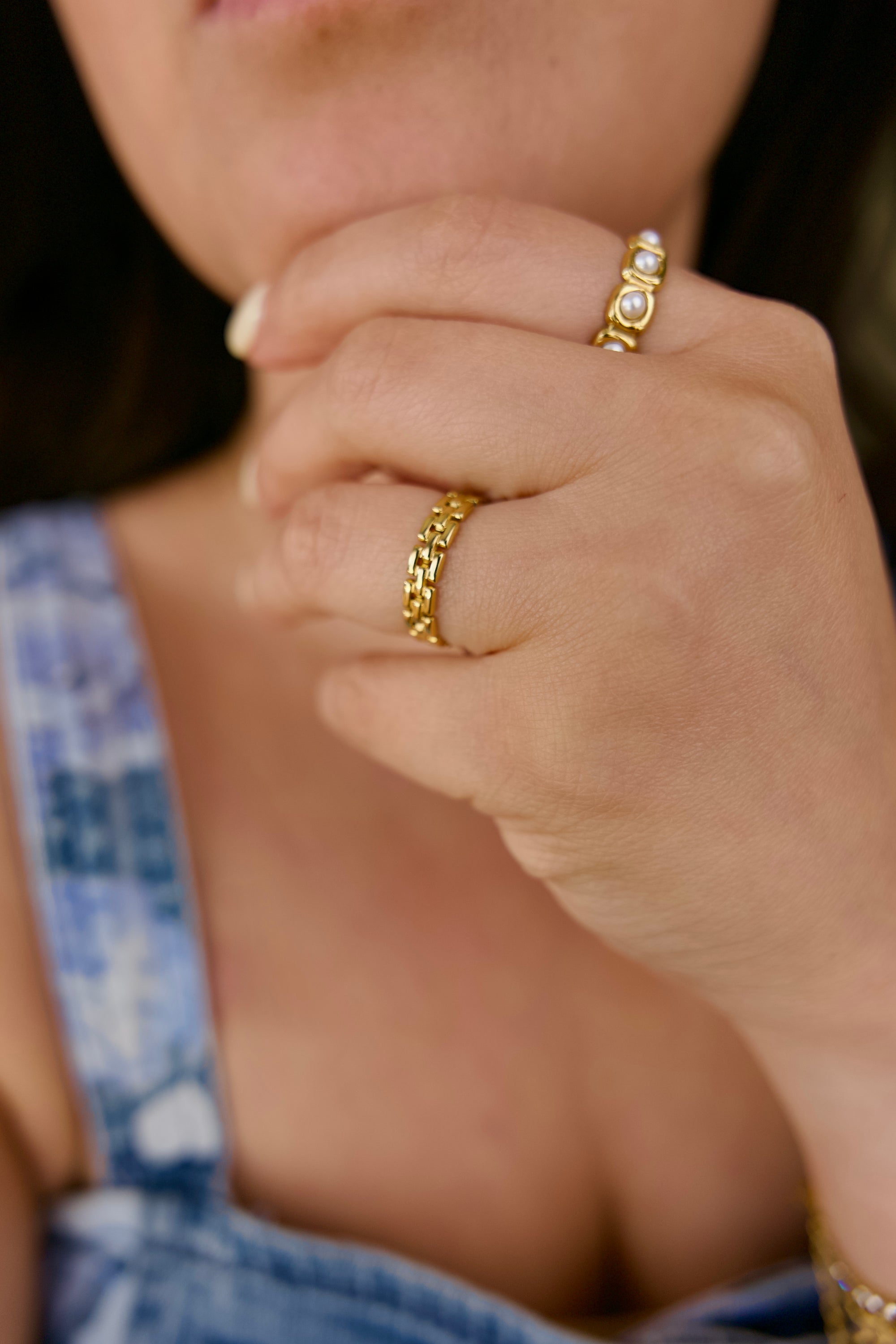 Lucia 18K Gold Non-Tarnish Thin Chain Ring