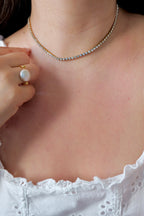 Monaco Stainless Steel Gold Cubic Zirconia Tennis Chain Necklace
