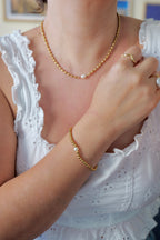 Izzy 18K Gold Stainless Steel Stretch Bracelet with Pearl