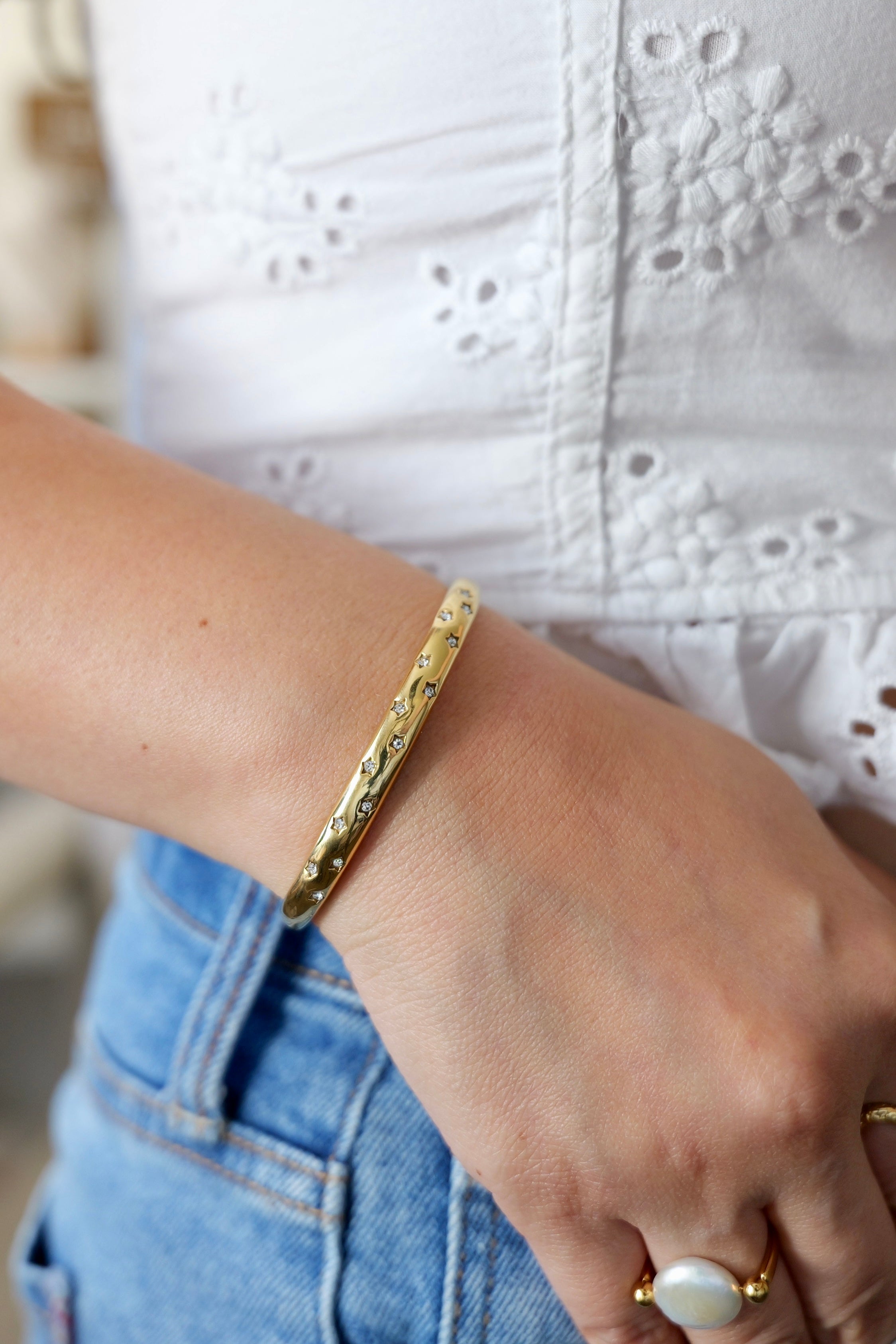 Starlight Gold Open Bangle Bracelet