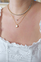Monaco Stainless Steel Gold Cubic Zirconia Tennis Chain Necklace