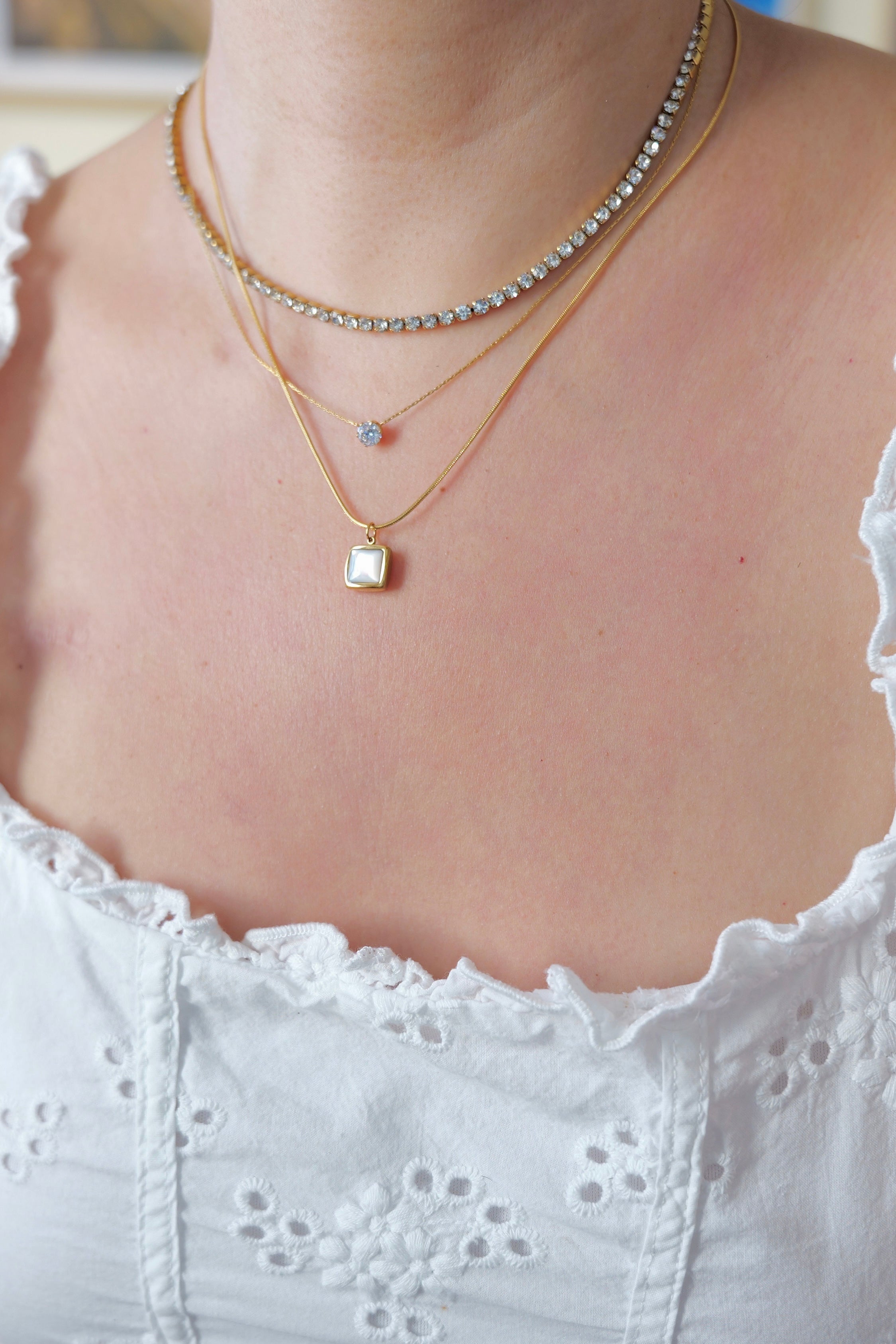 Monaco Stainless Steel Gold Cubic Zirconia Tennis Chain Necklace