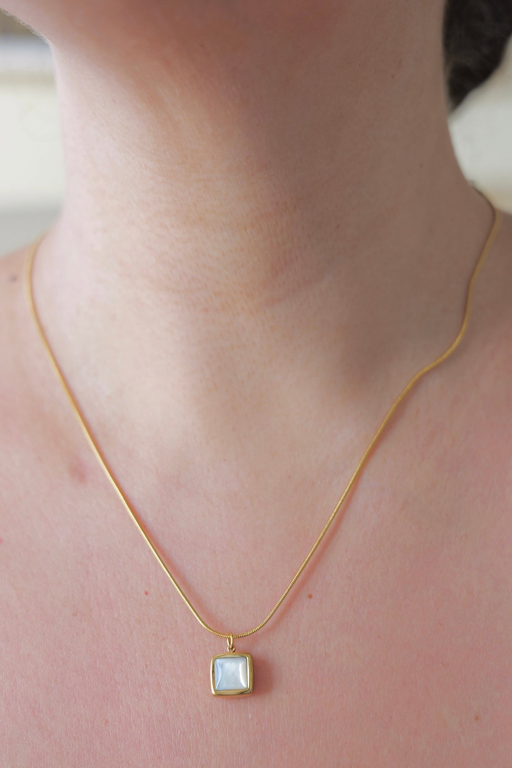 Hazel 18K Gold Non-Tarnish Square Shell Necklace