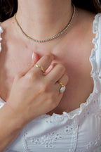 Monaco Stainless Steel Gold Cubic Zirconia Tennis Chain Necklace