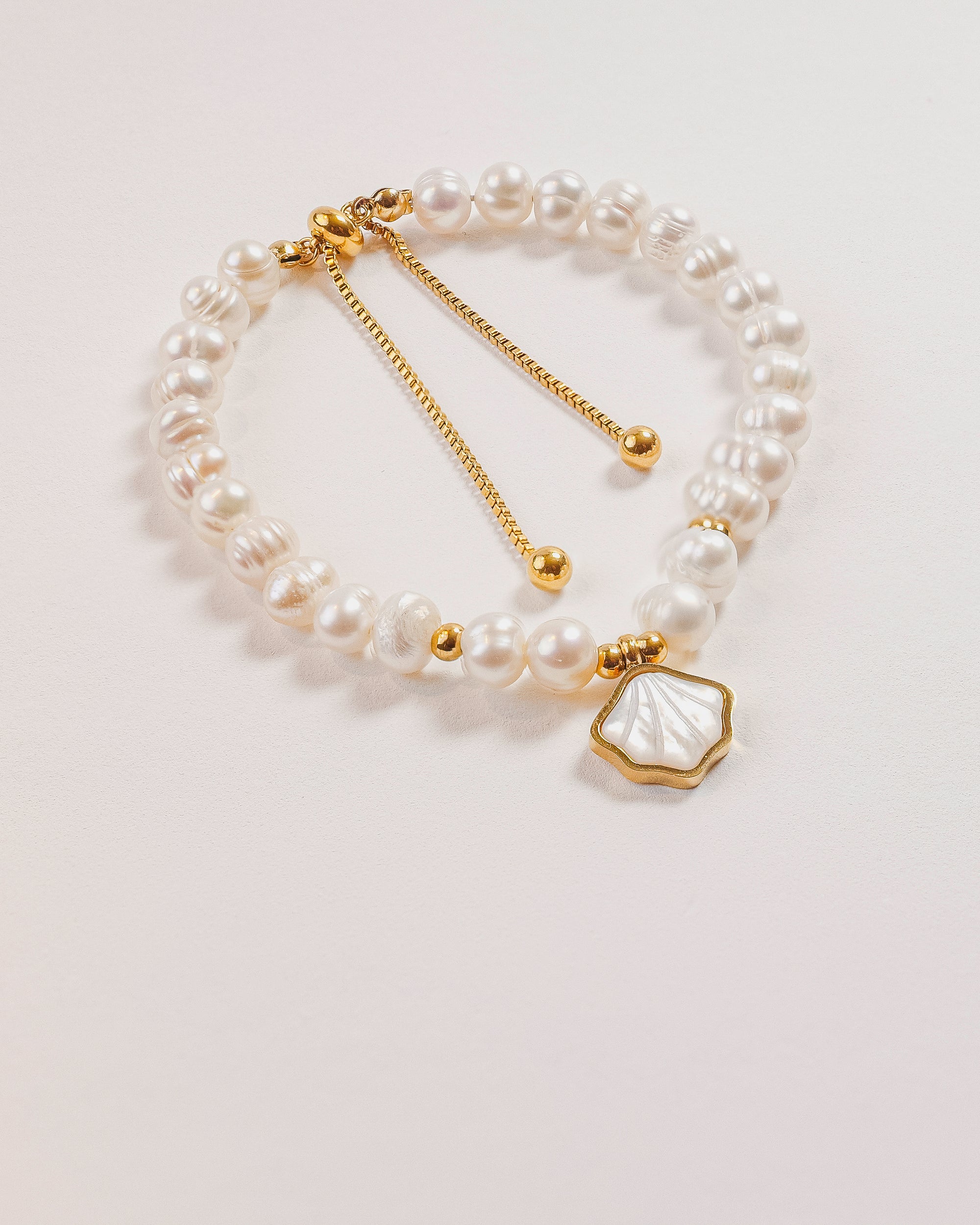 Sabrina 18K Gold Plated Shell Charm Pearl Beaded Bracelet