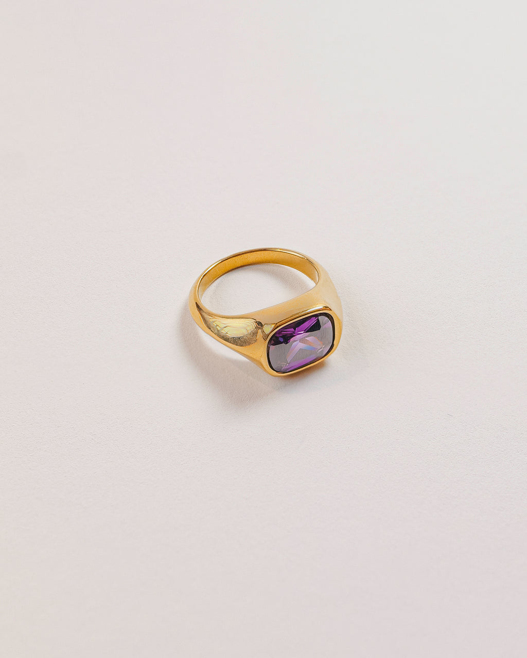 Anne Purple Zircon 18K Gold Plated Stainless Steel Ring
