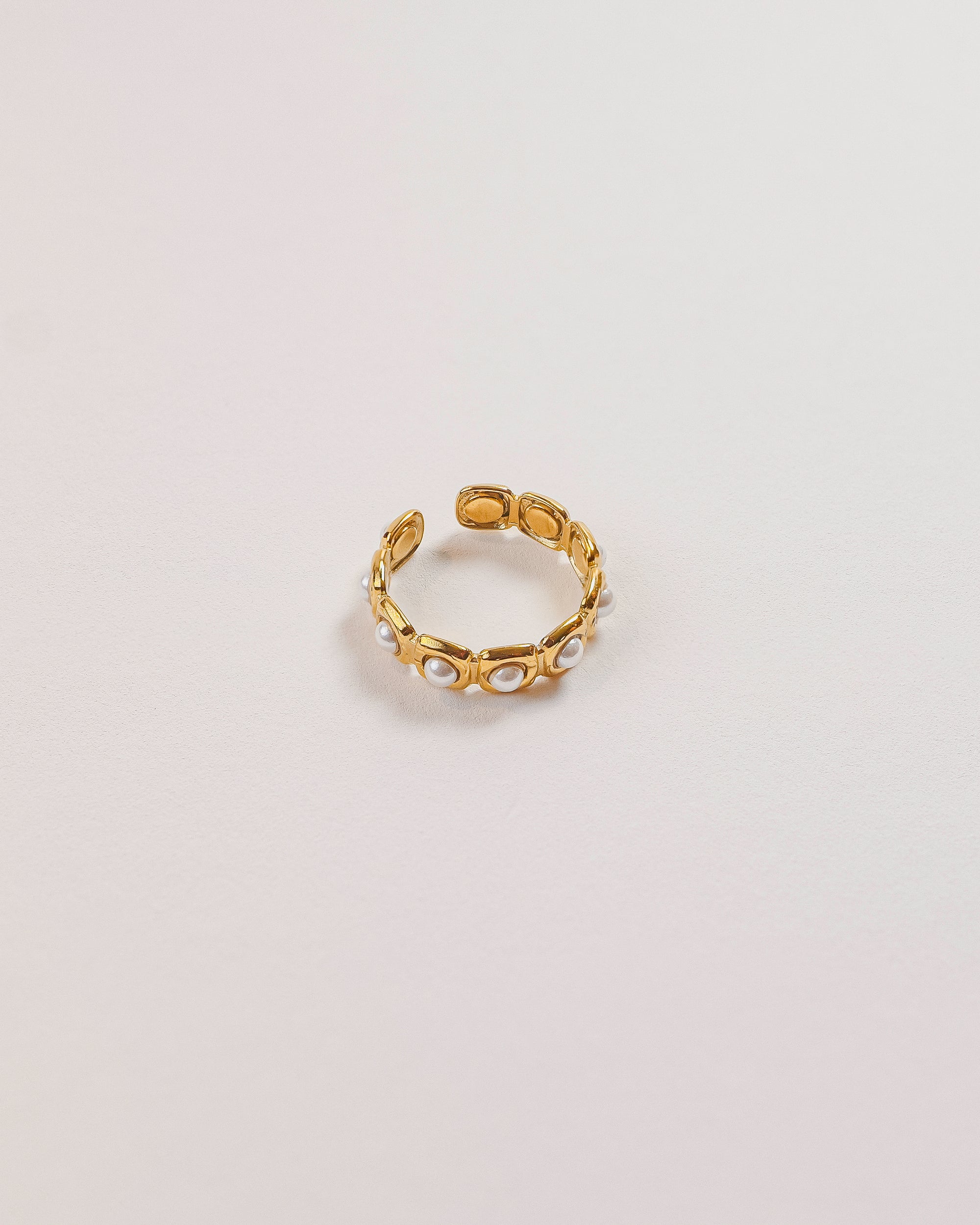 Ava 18K Golden Stainless Steel Adjustable Ring With Pearls
