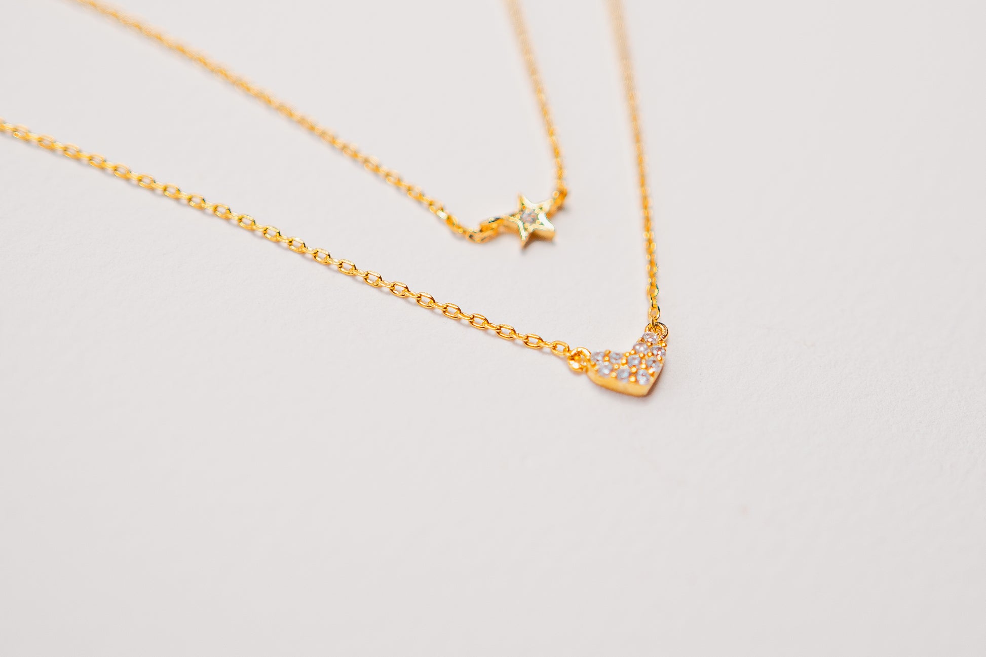 Layered Chain Pave Heart Star Necklace