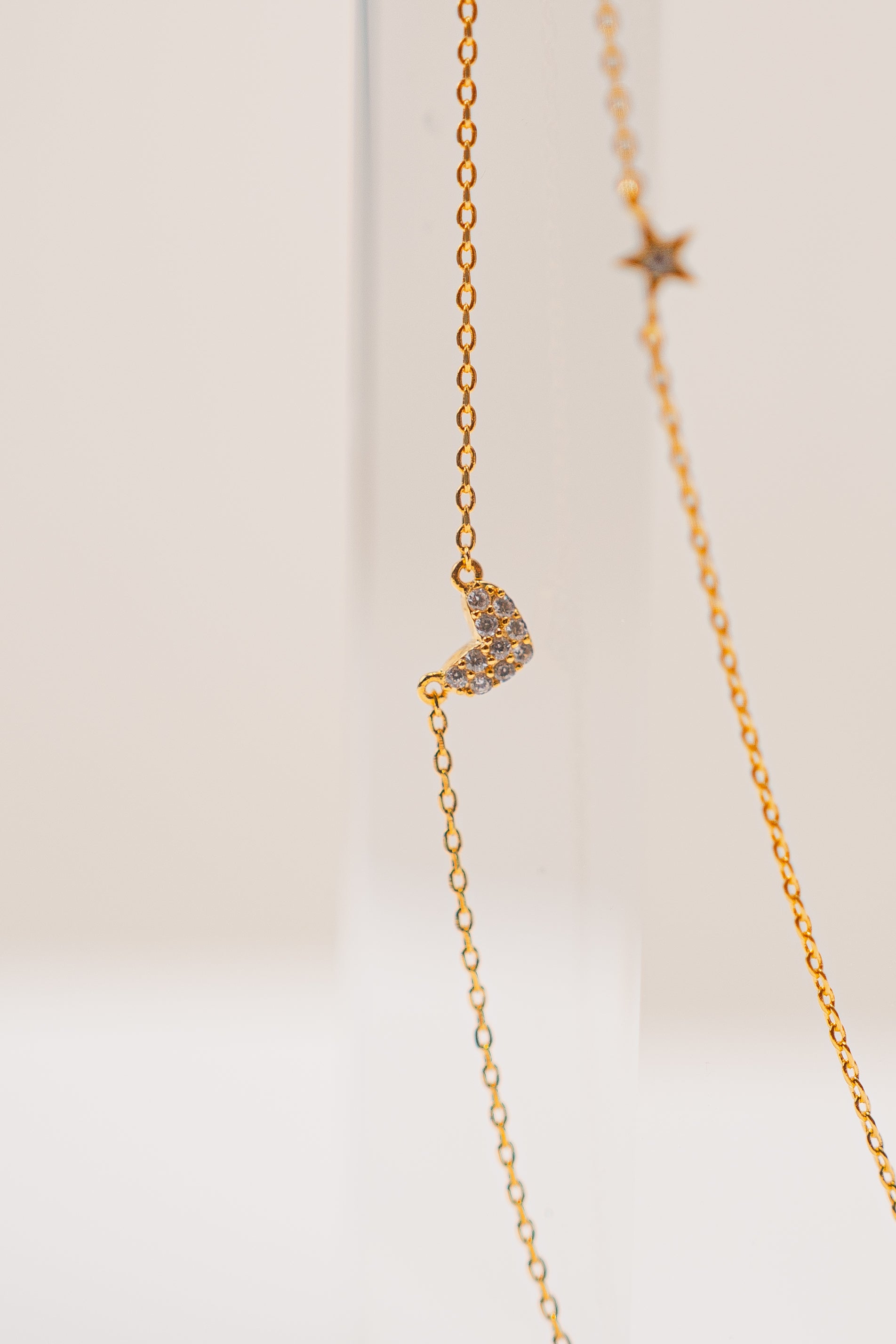 Layered Chain Pave Heart Star Necklace