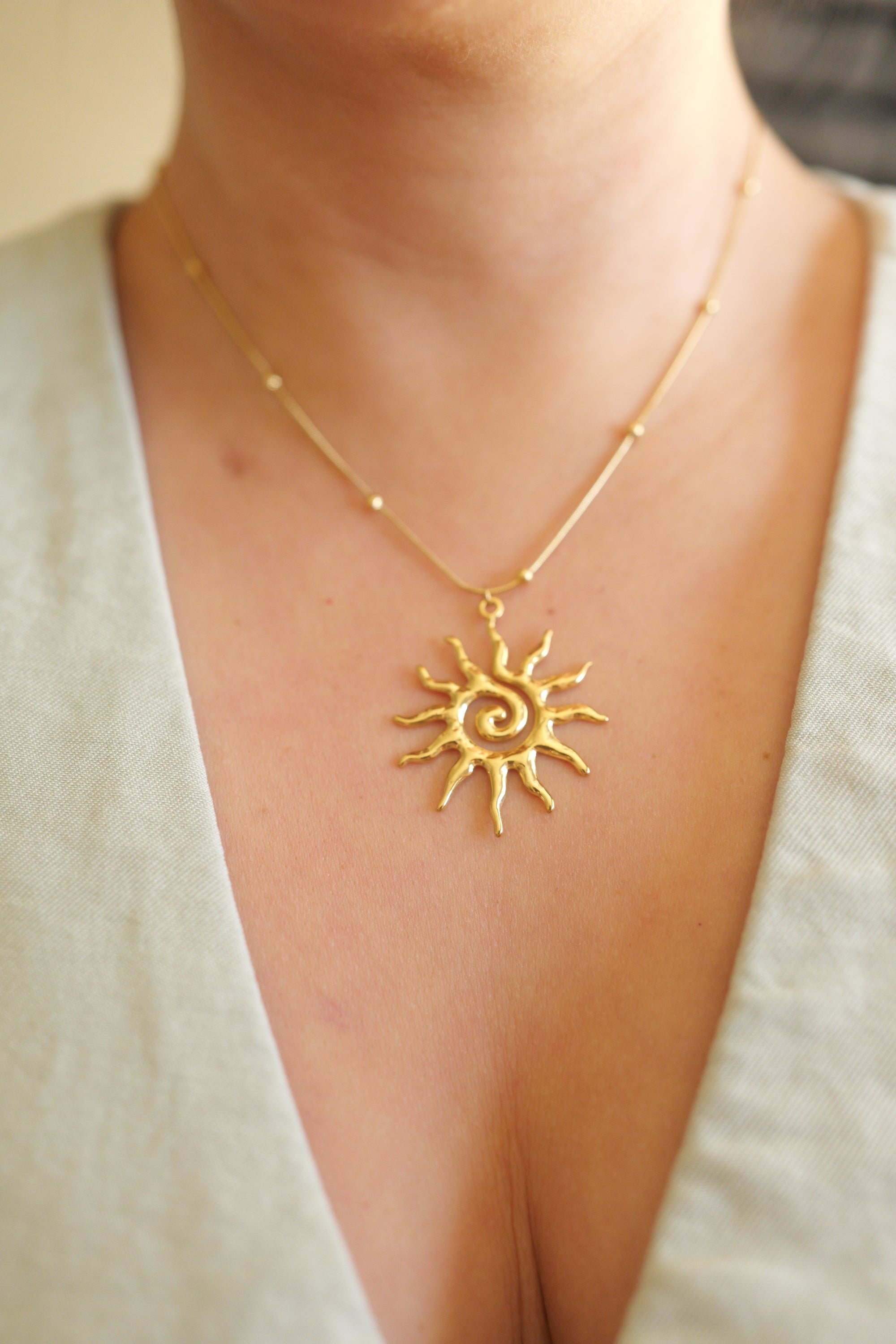 Taiyo 18K Gold Non-Tarnish Stainless Steel Boho Sun Necklace