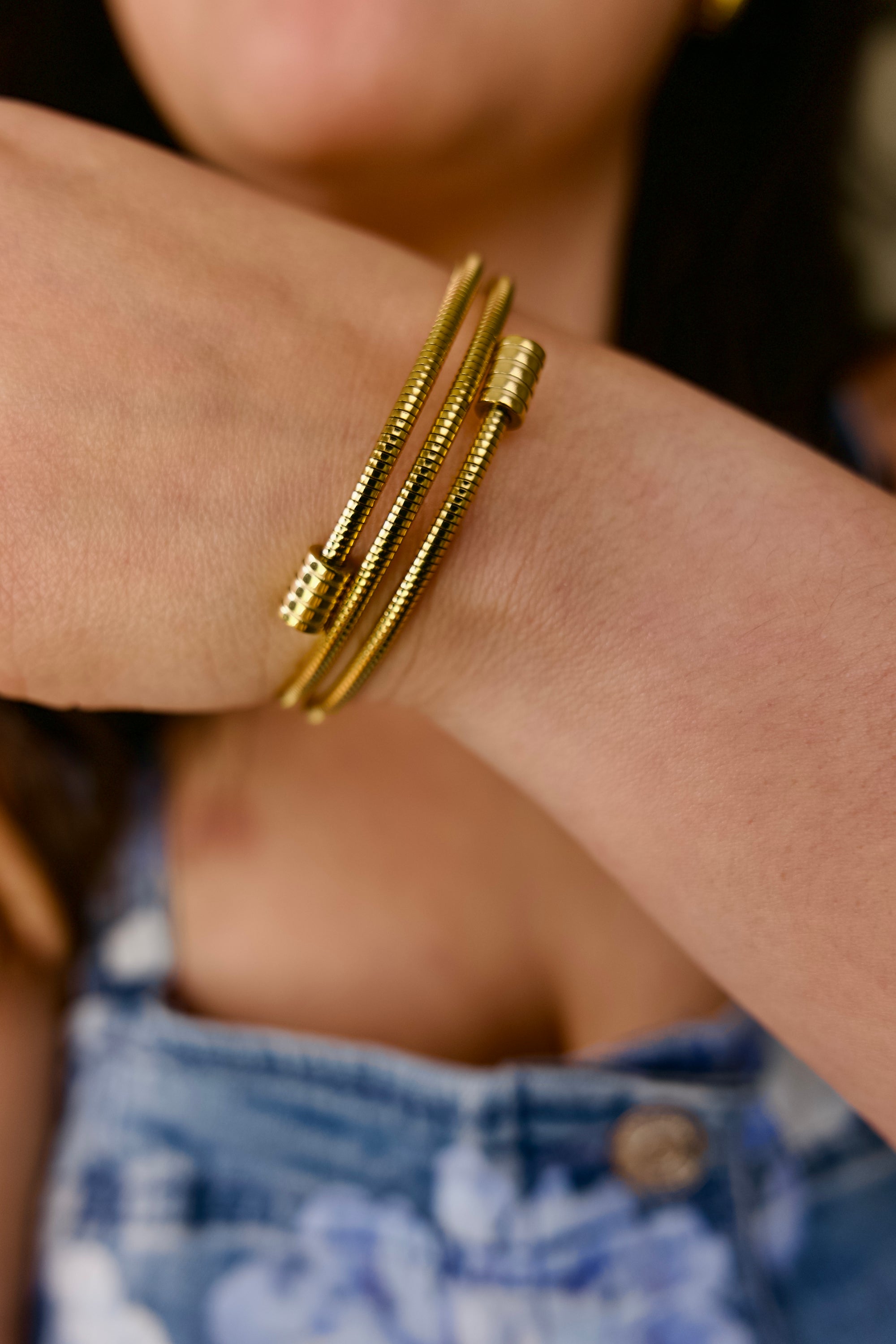 Samantha Non-Tarnish Round Snake Gold Chain Bracelet
