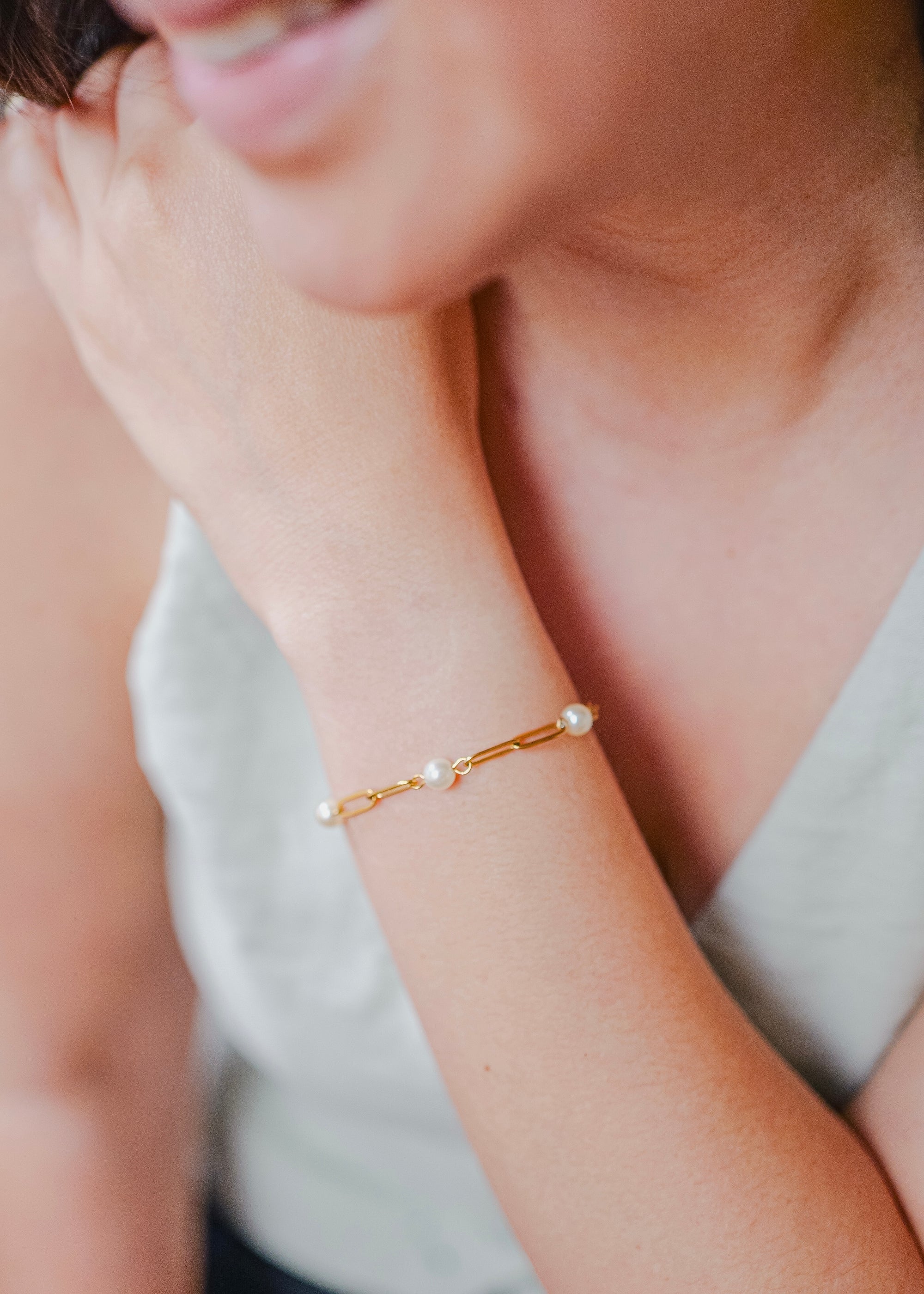 Gia Stainless Steel Pearl Paperclip Chain Bracelet