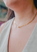 Gia 18k Gold Paperclip Necklace With Pearl