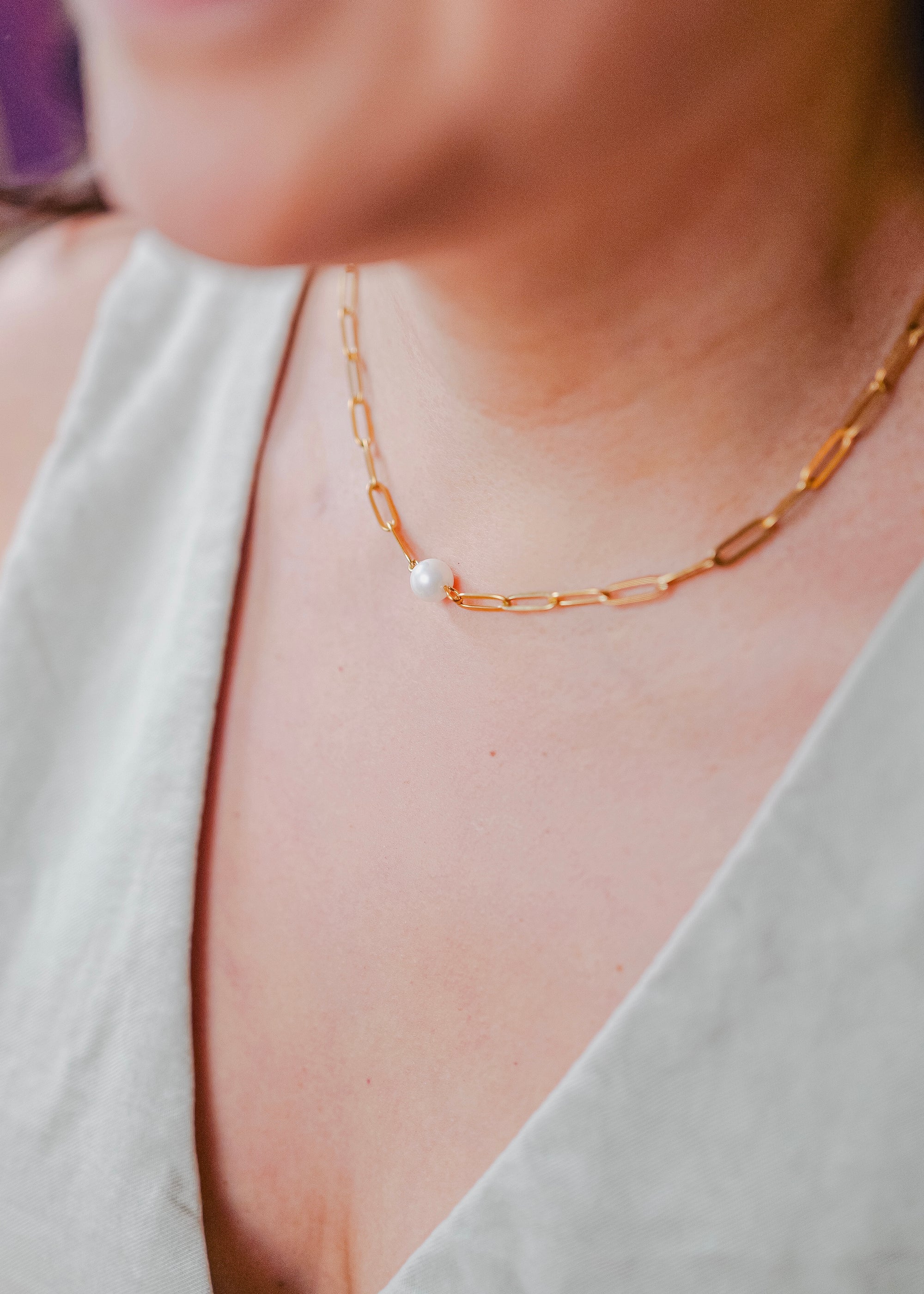Gia Stainless Steel Pearl Paperclip Chain Bracelet