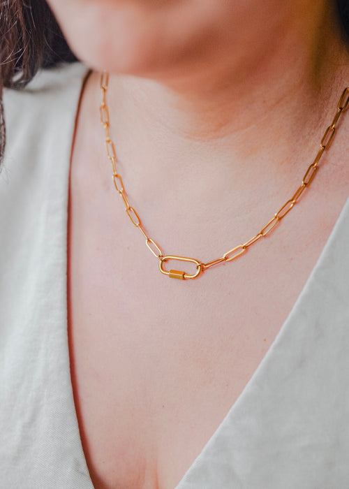 16" 18K Gold Paperclip Carabiner Necklace