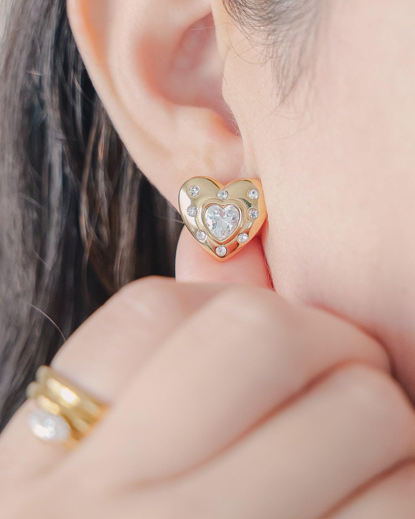 Verona Heart Studs With Cz in Stainless Steel