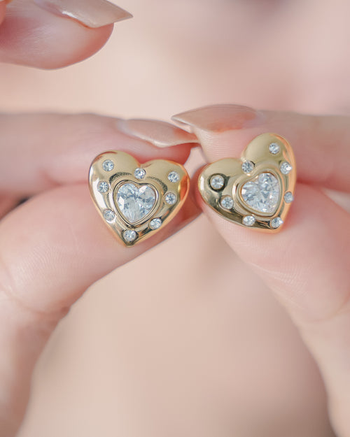 Verona Heart Studs With Cz in Stainless Steel