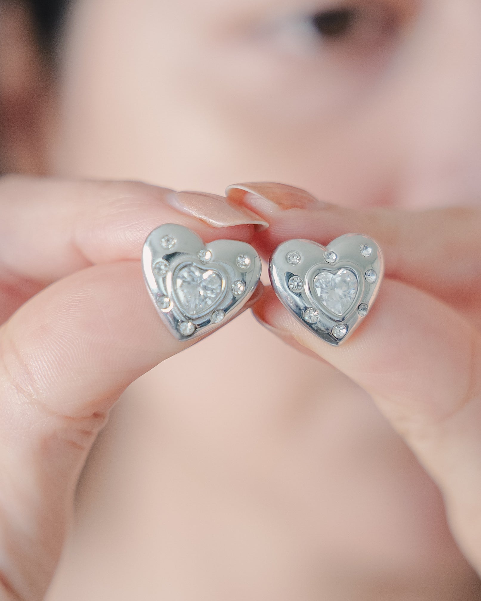 Verona Heart Studs With Cz in Stainless Steel