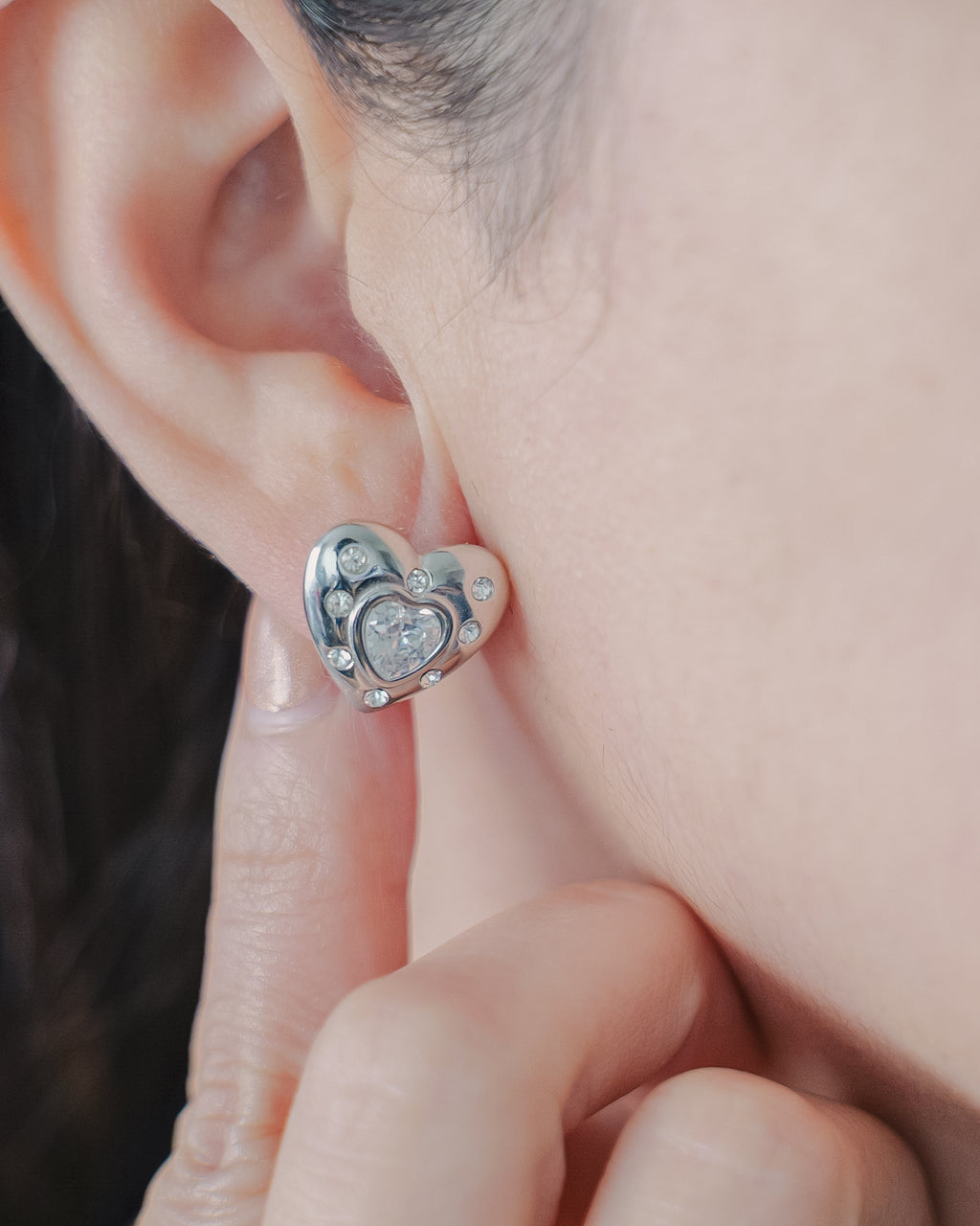 Verona Heart Studs With Cz in Stainless Steel