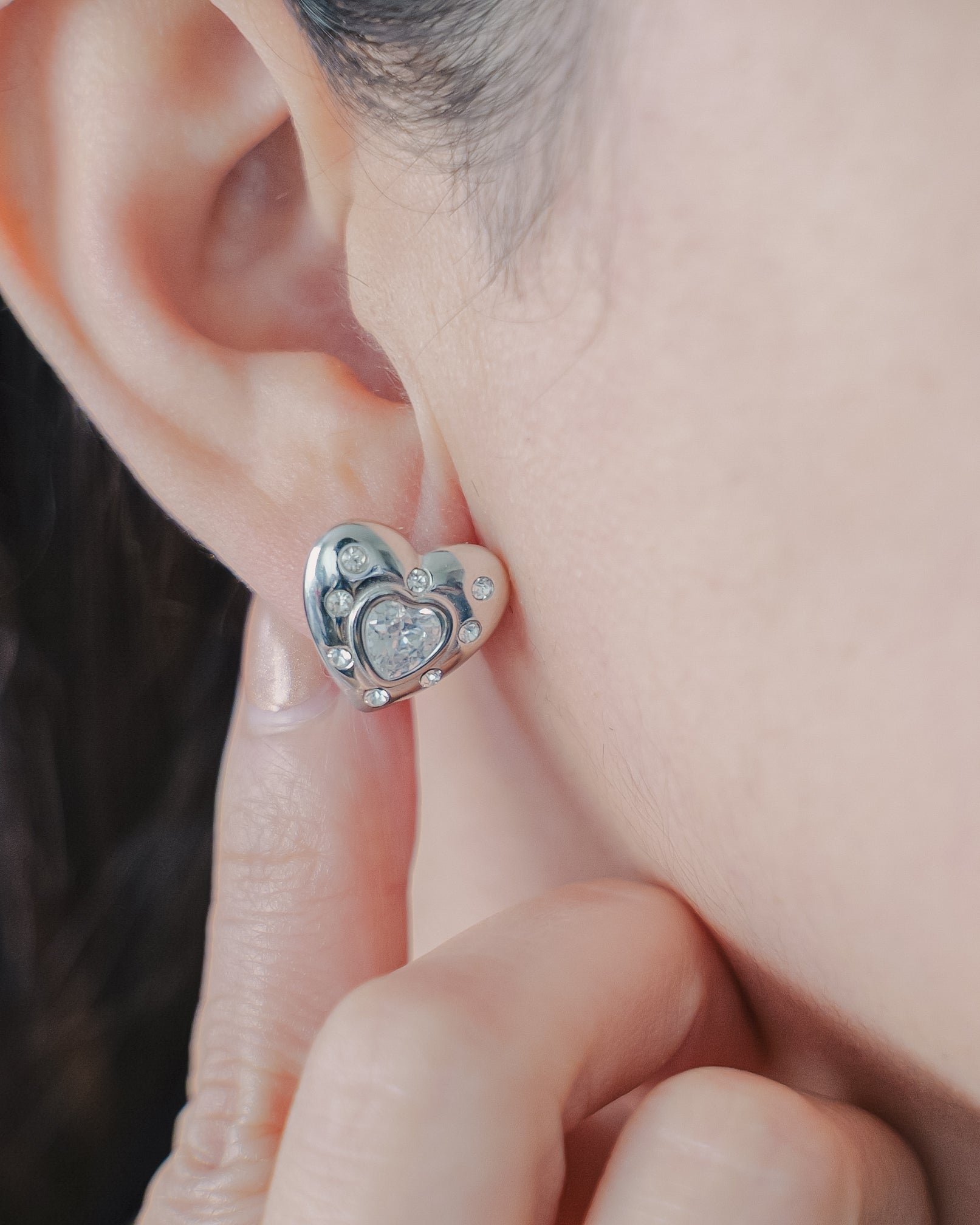 Verona Heart Studs With Cz in Stainless Steel