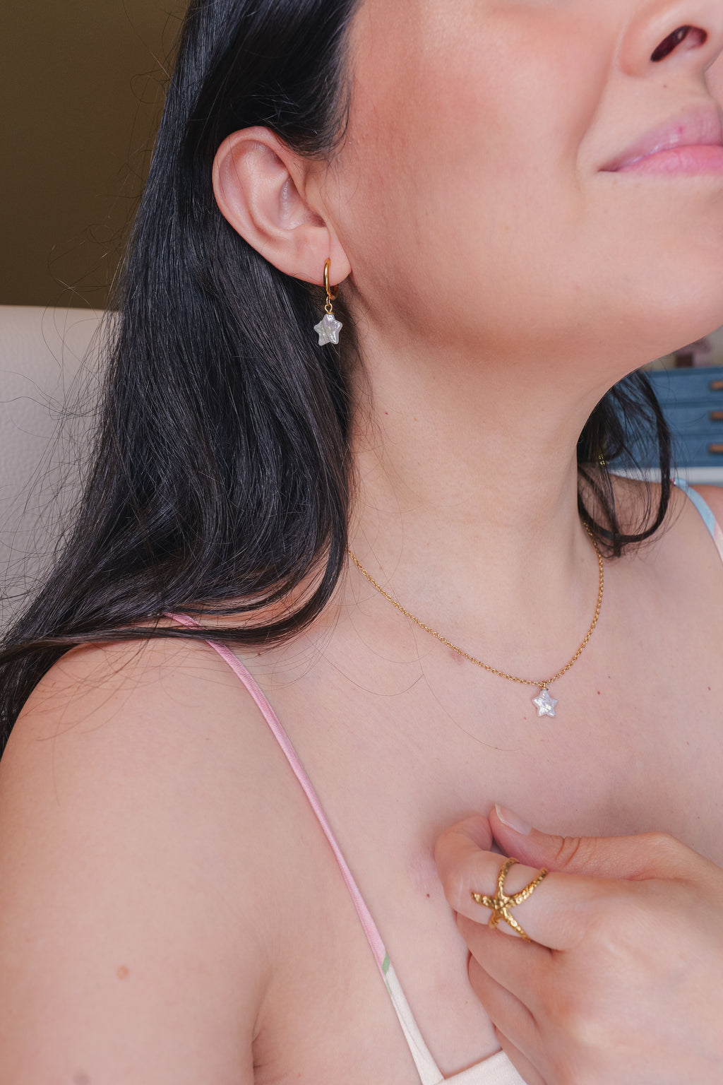Orion Pearl Star Necklace | Natural Freshwater Pearl | Waterproof Hypoallergenic Stainless Steel | 18" Chain