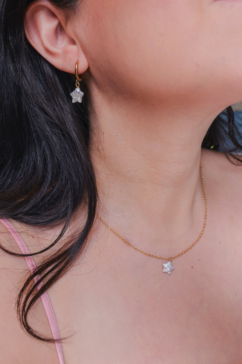 Orion Pearl Star Necklace | Natural Freshwater Pearl | Waterproof Hypoallergenic Stainless Steel | 18" Chain